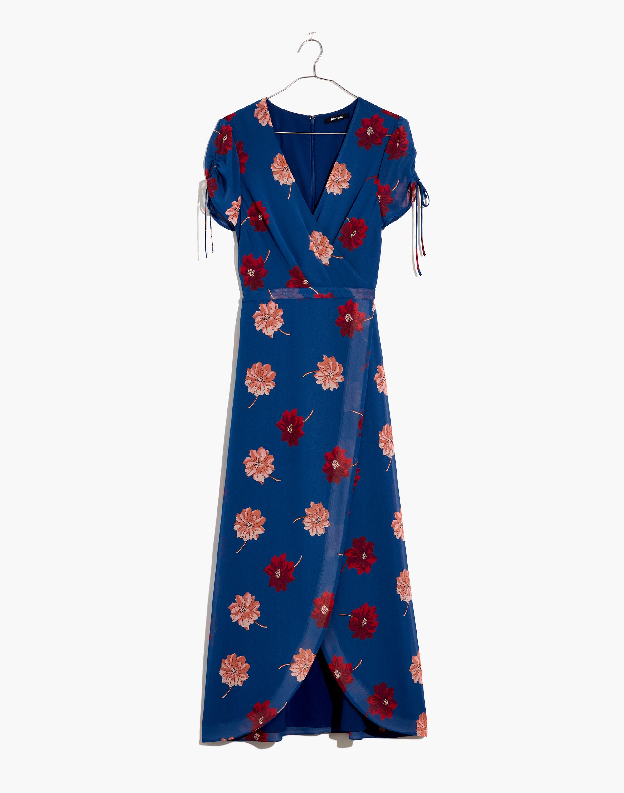 Georgette Cinched-Sleeve Maxi Dress in Fall Flowers