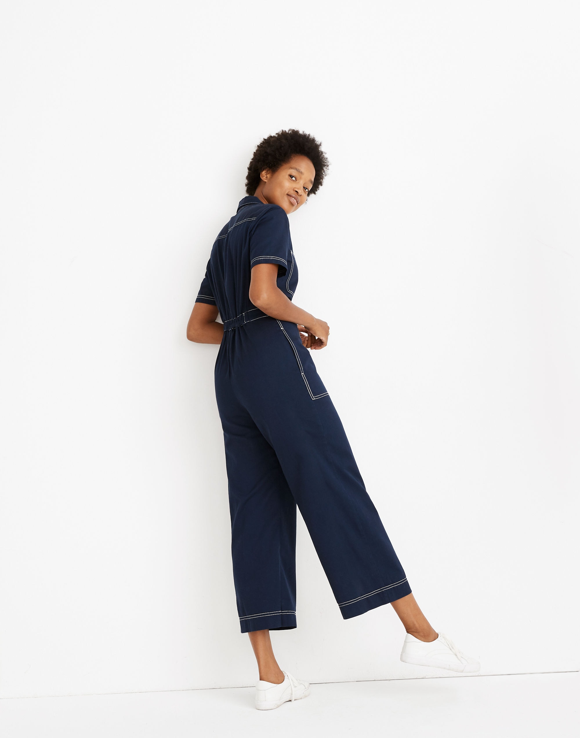 Contrast-Stitch Retro Jumpsuit
