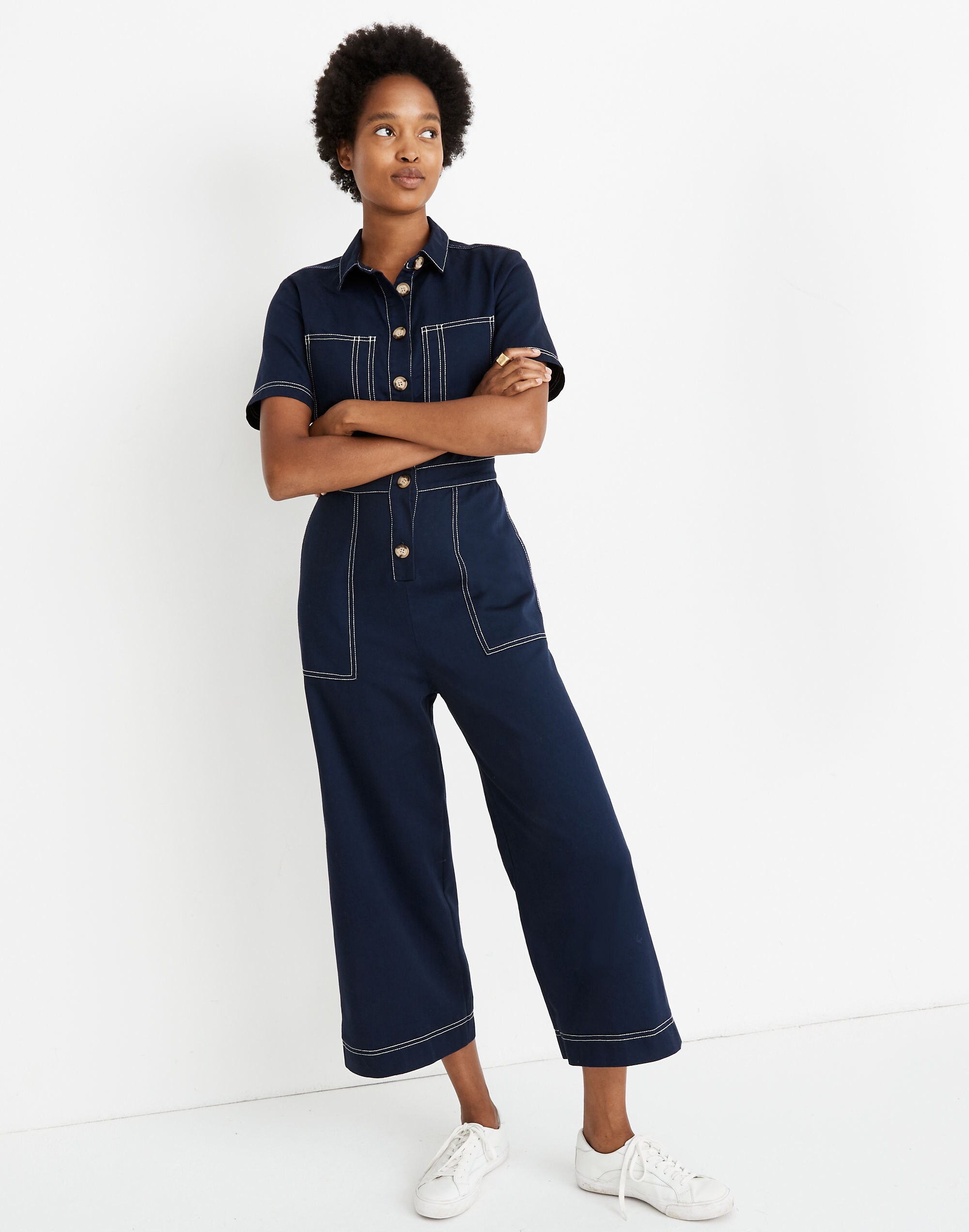 contrast-stitch retro jumpsuit