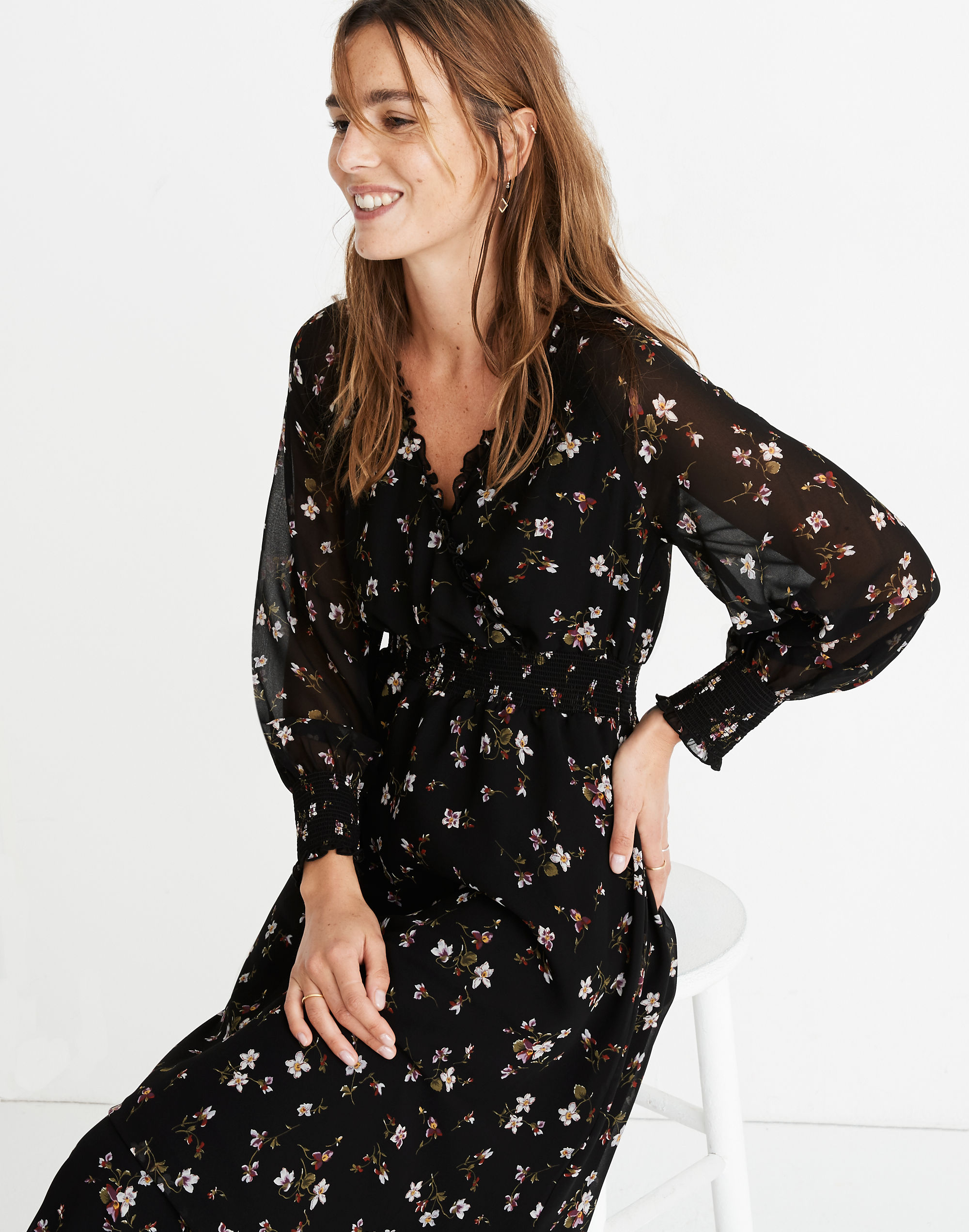 Georgette Smocked Midi Dress in Backyard Blooms