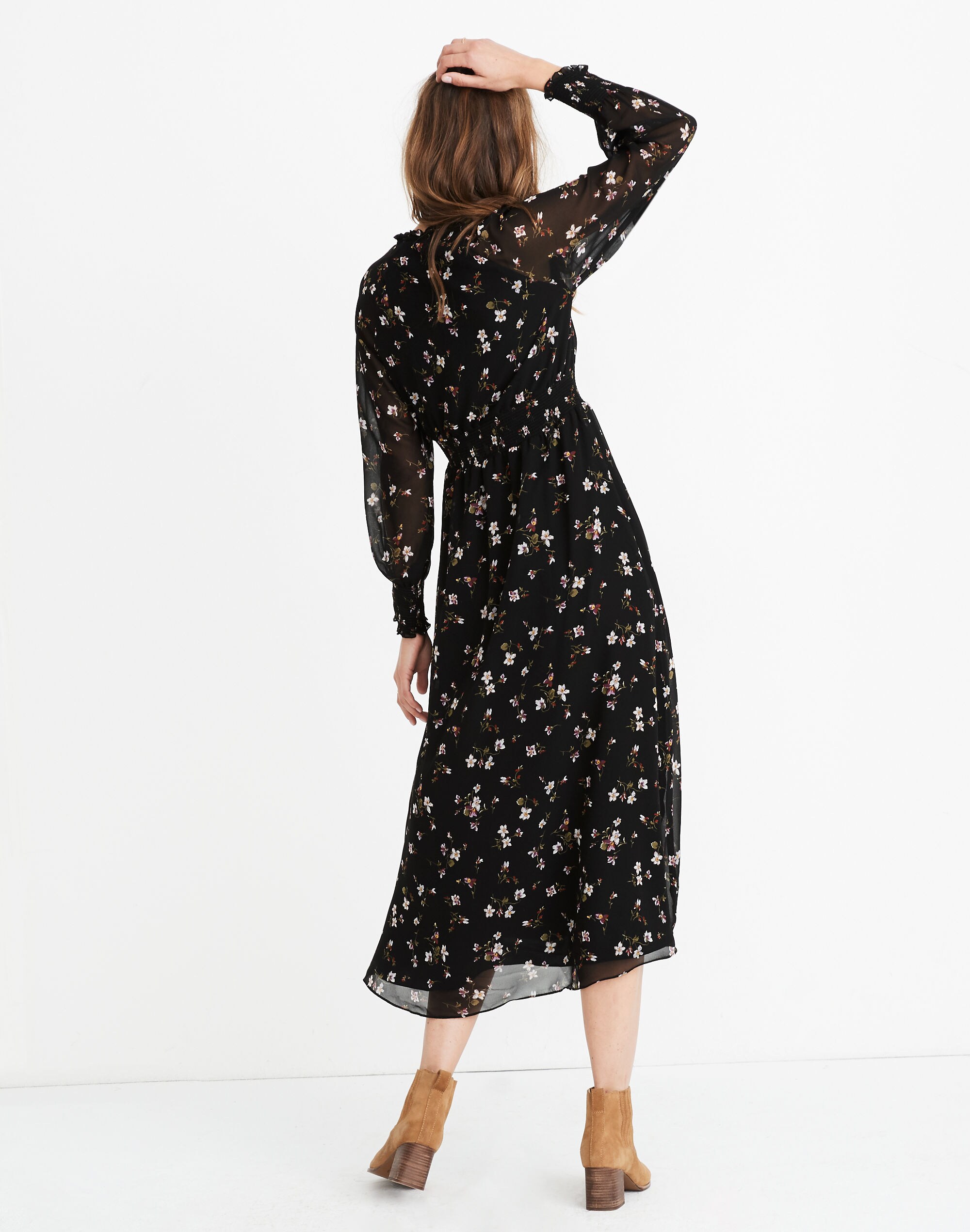 Georgette Smocked Midi Dress in Backyard Blooms