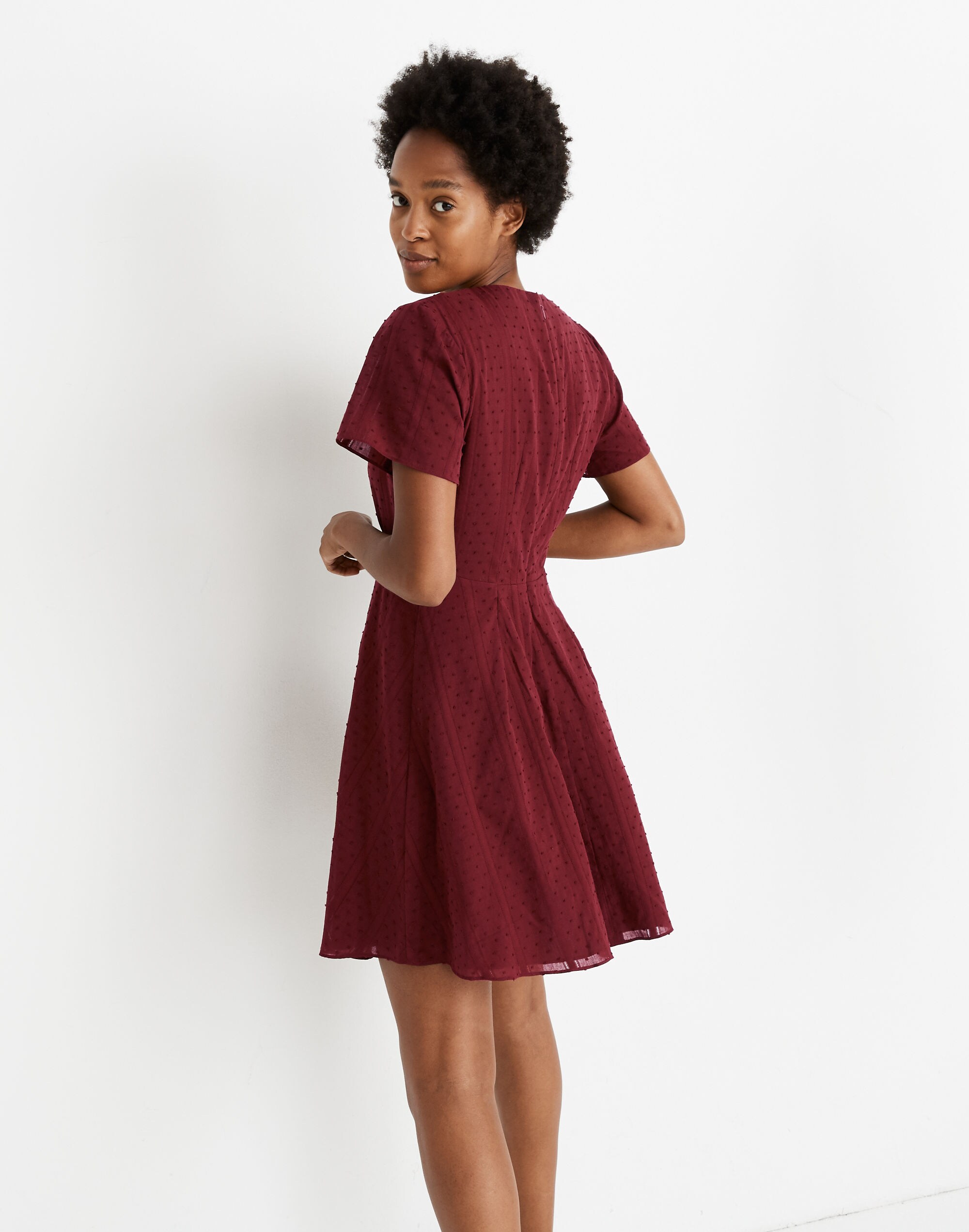 Button-Front Swing Dress in Swiss Dot