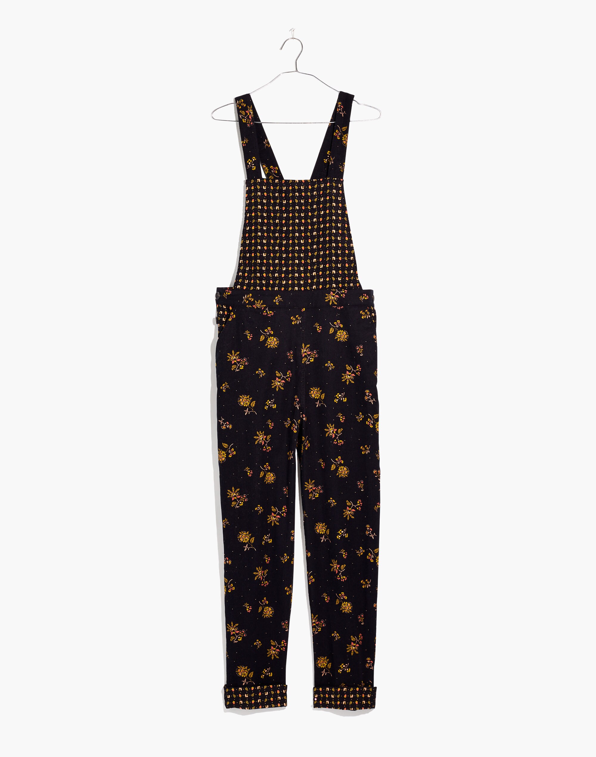 Corduroy Cross-Back Overalls in Forest Floral Mix