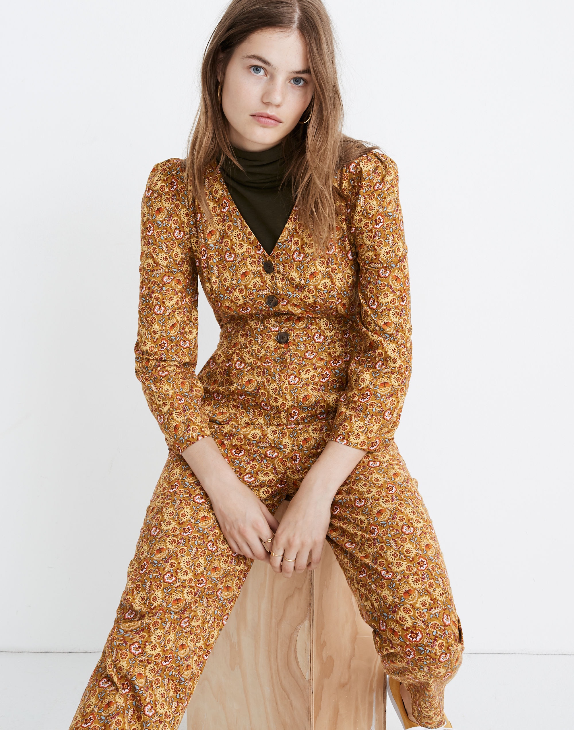 corduroy puff-sleeve jumpsuit in mumbai floral