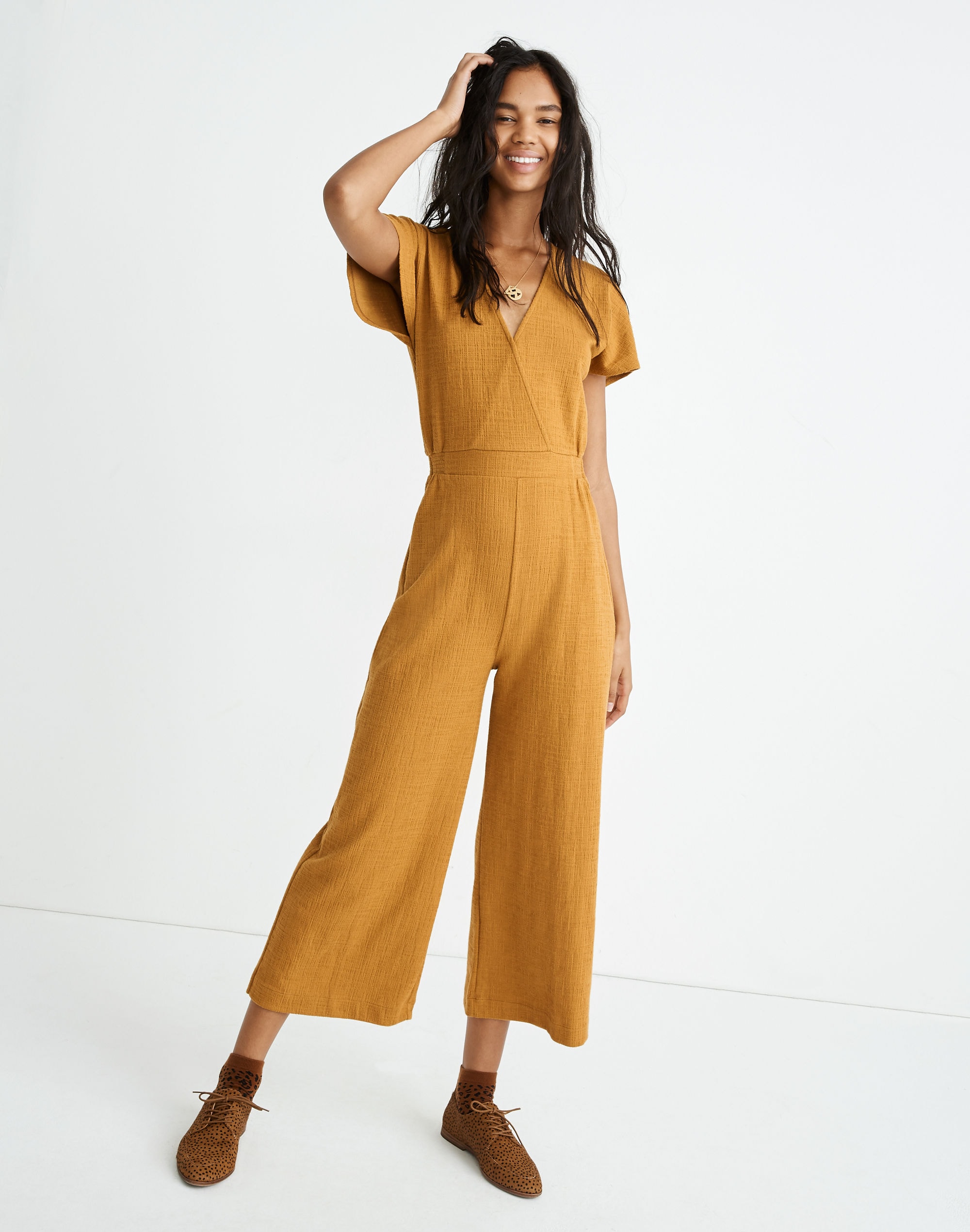 texture &amp; thread wide-leg wrap jumpsuit