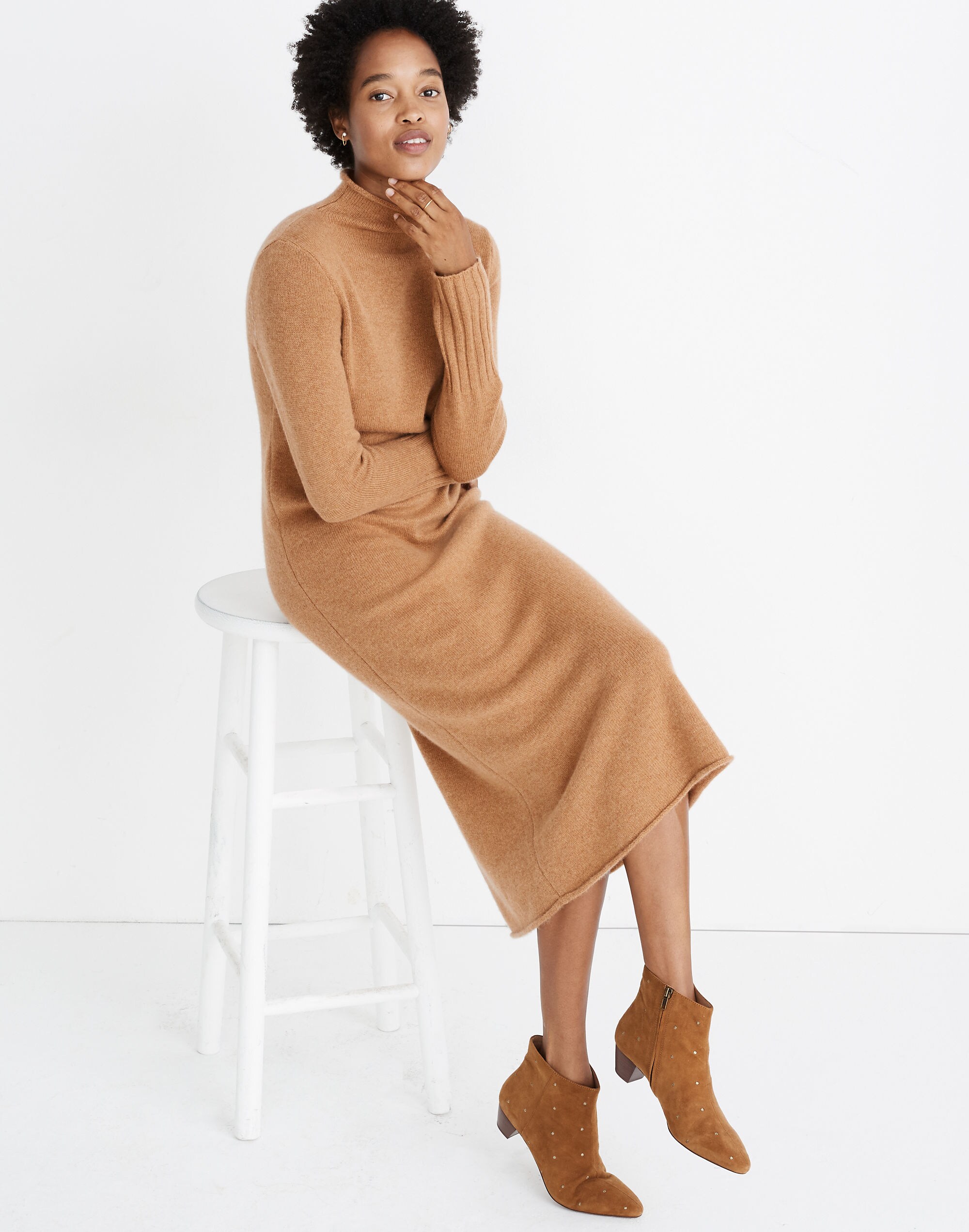 Cashmere Mockneck Midi Sweater Dress