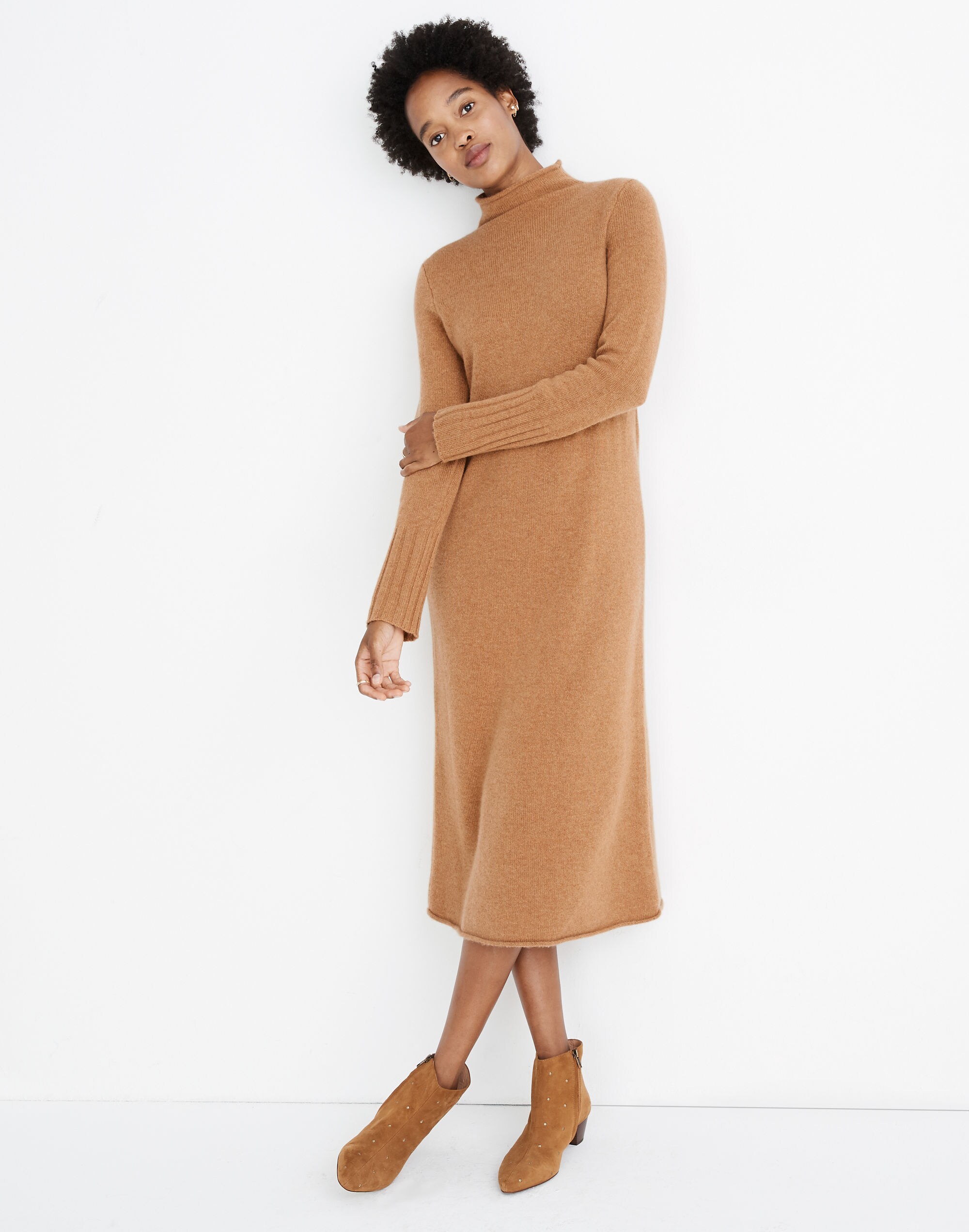 Cashmere Mockneck Midi Sweater Dress