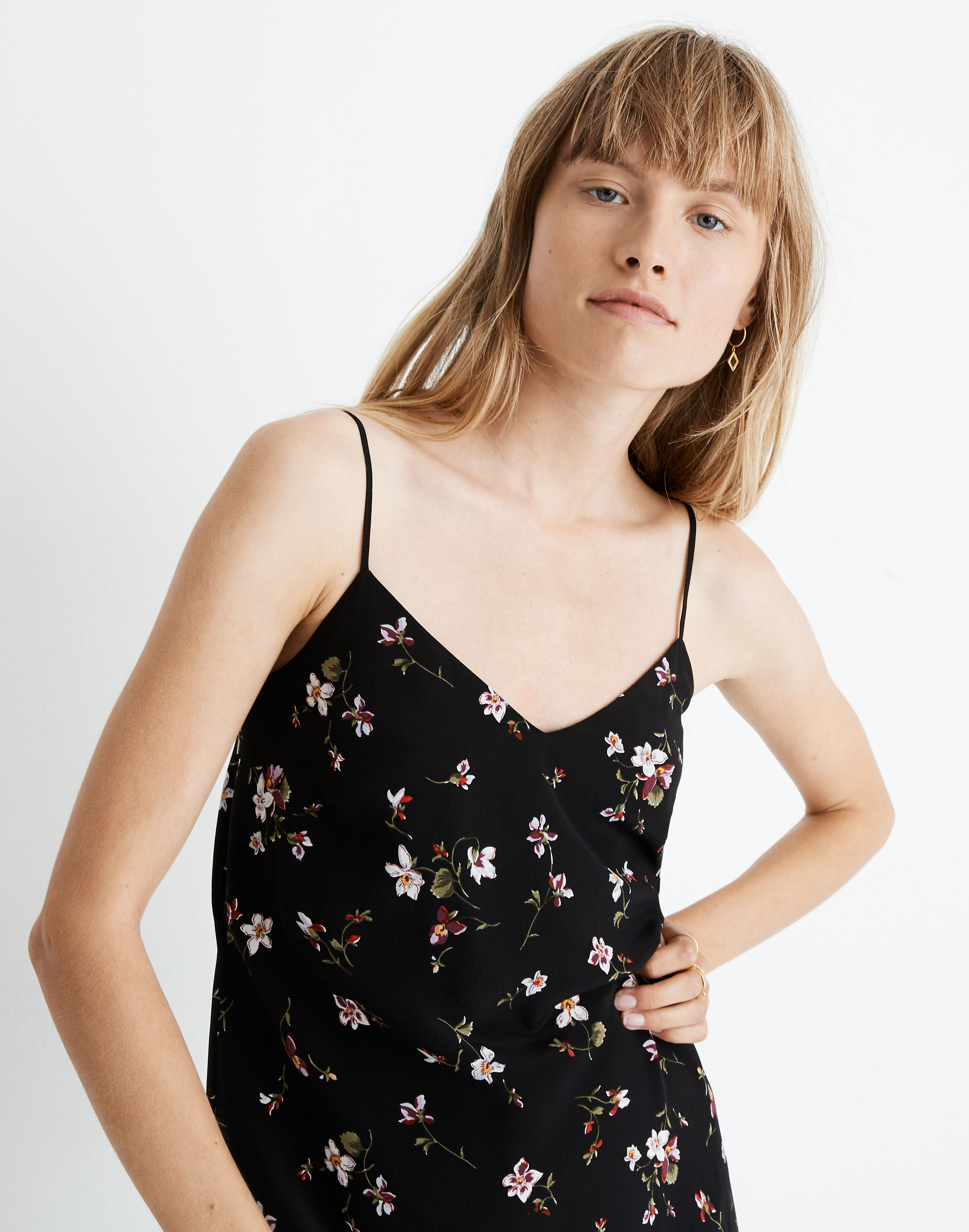 Silk Eva Side-Slit Slip Dress in Backyard Blooms