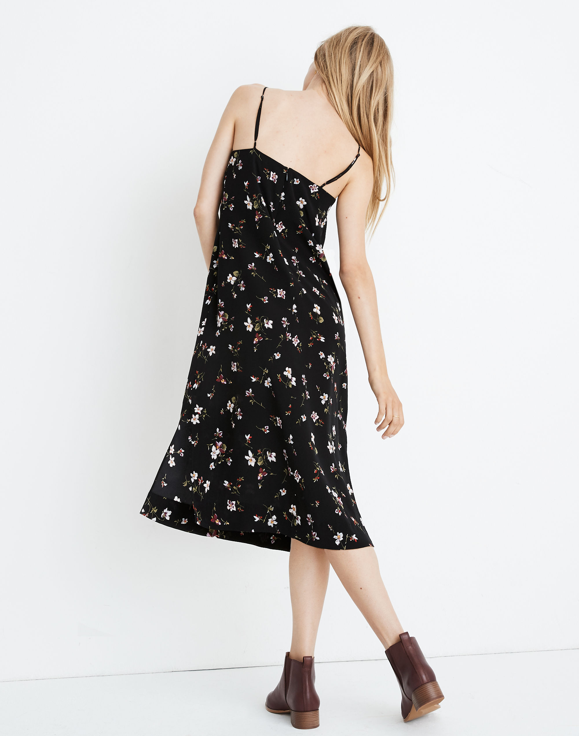 Silk Eva Side-Slit Slip Dress in Backyard Blooms