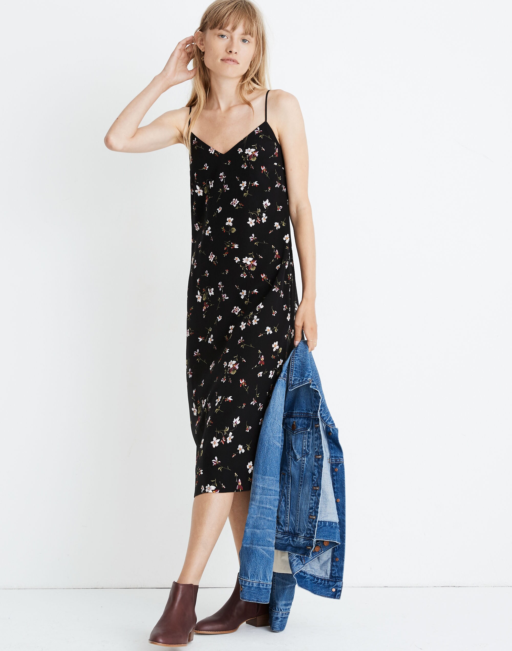 Silk Eva Side-Slit Slip Dress in Backyard Blooms
