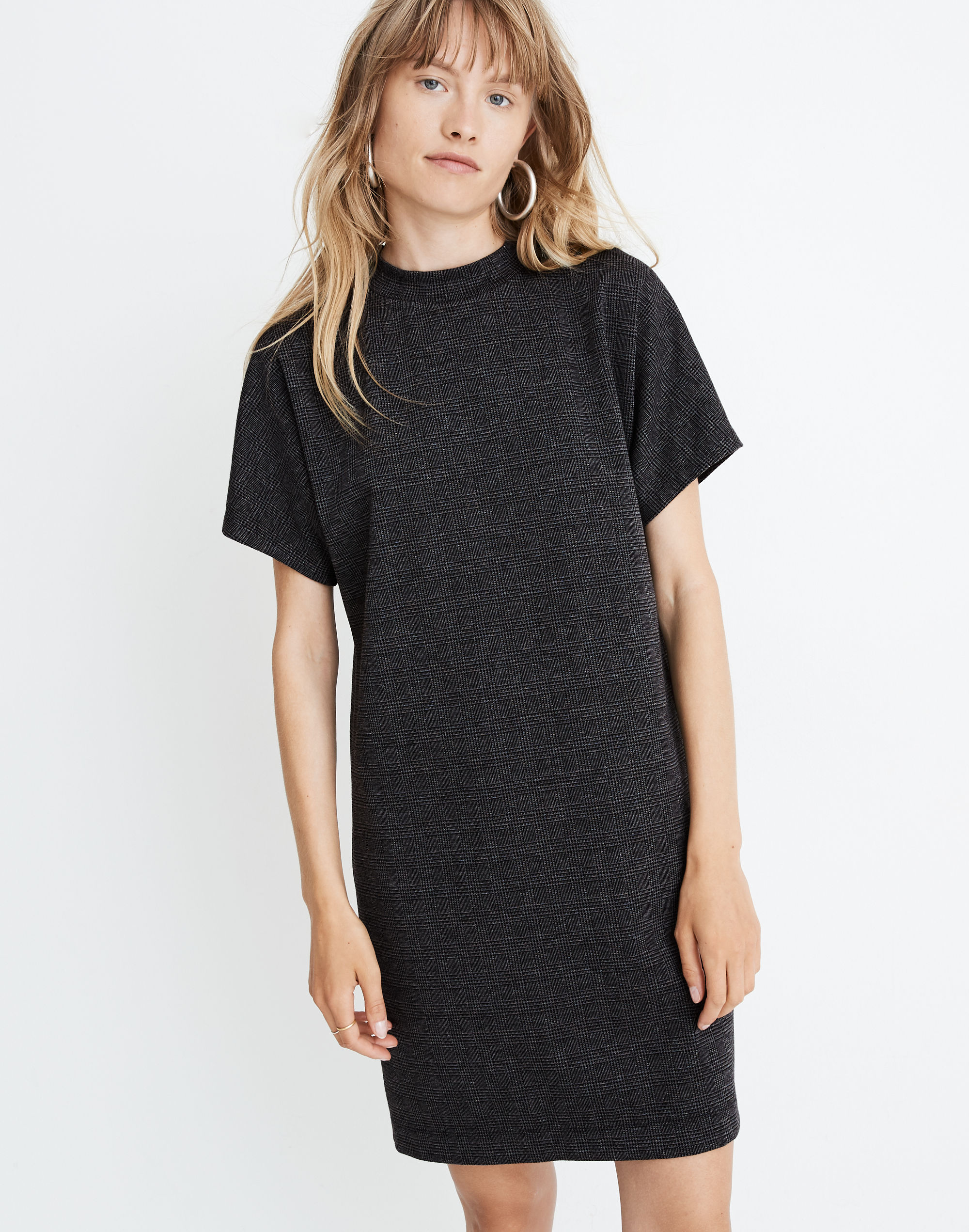 Mockneck Tee Dress in Glen Plaid