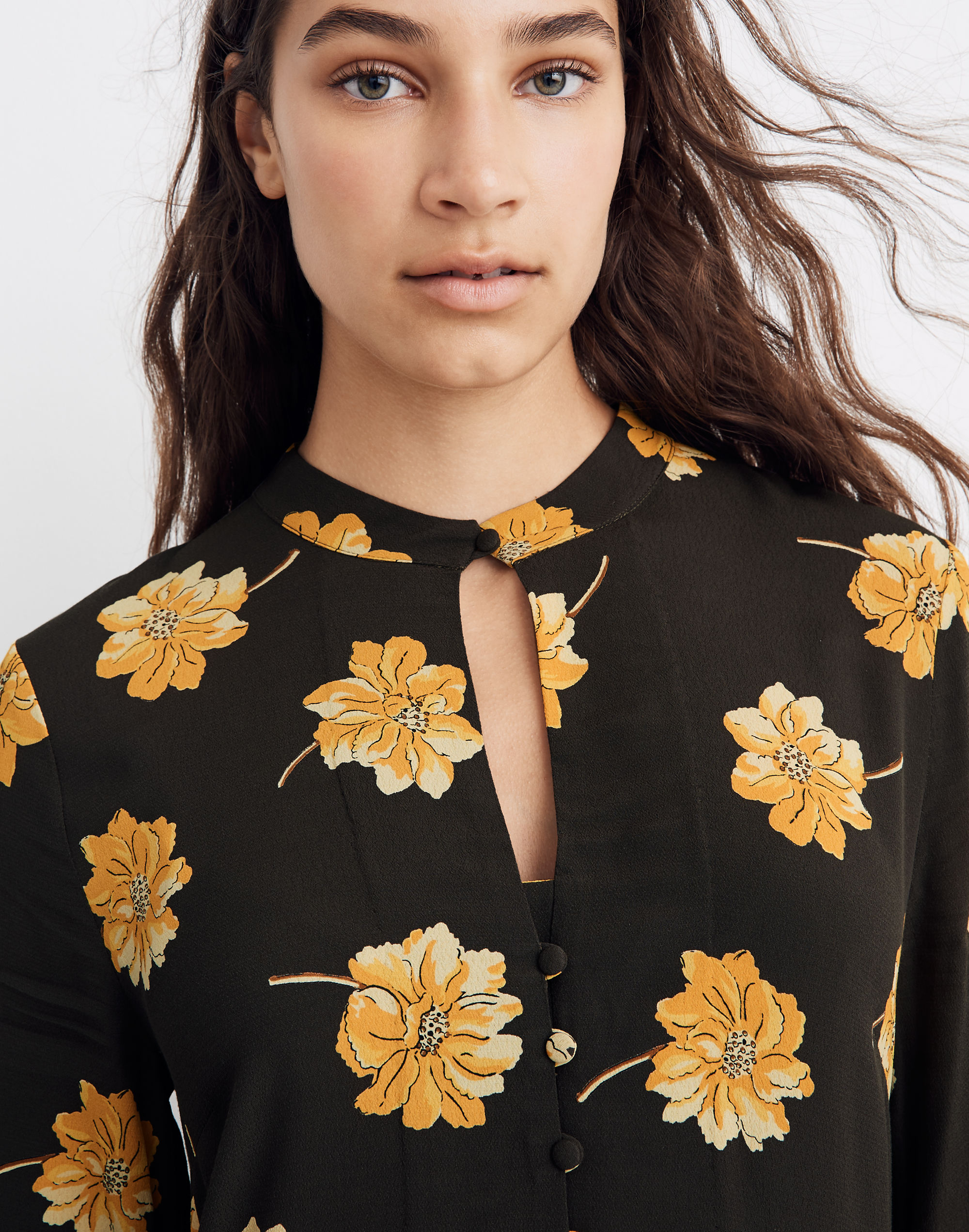 Button-Front Tier Dress in Fall Flowers