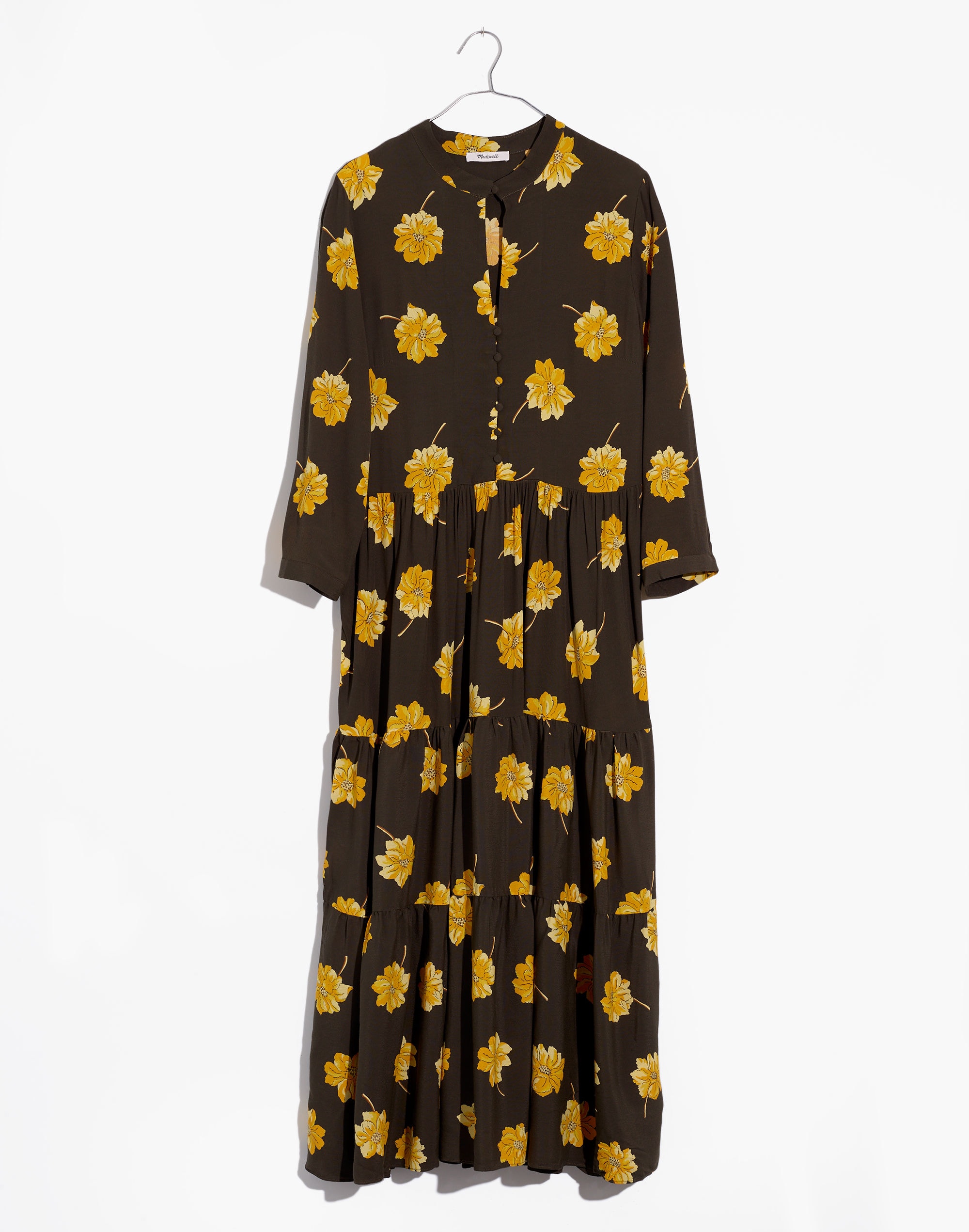 Button-Front Tier Dress in Fall Flowers