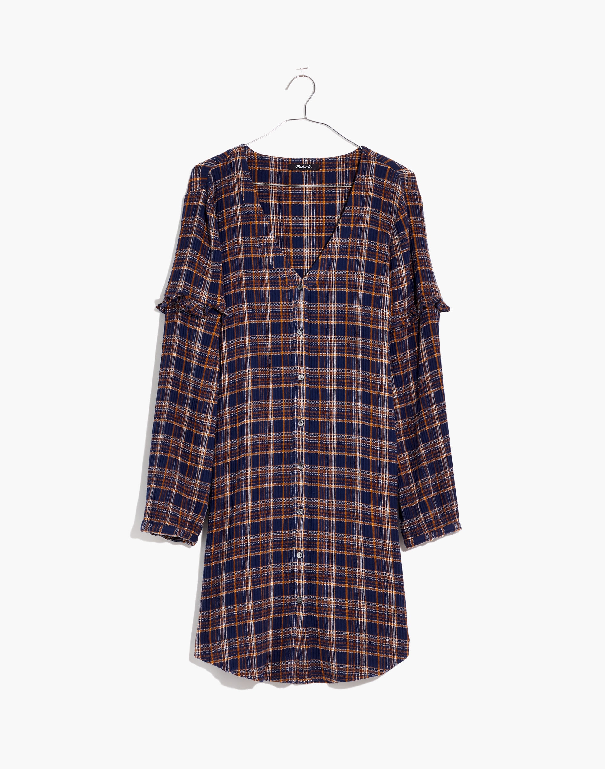 Plaid V-Neck Ruffle Shirtdress