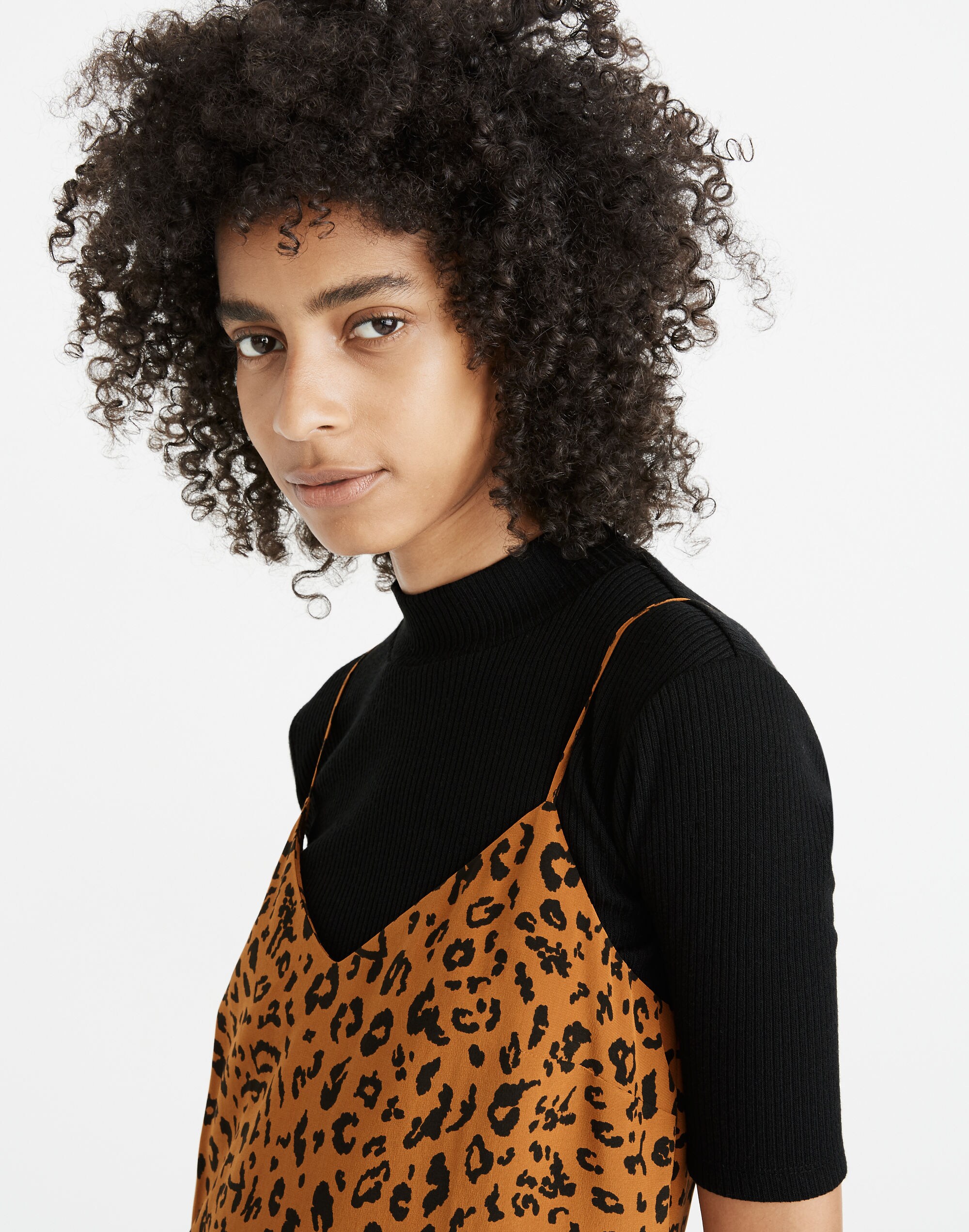 Silk Eva Side-Slit Slip Dress in Leopard