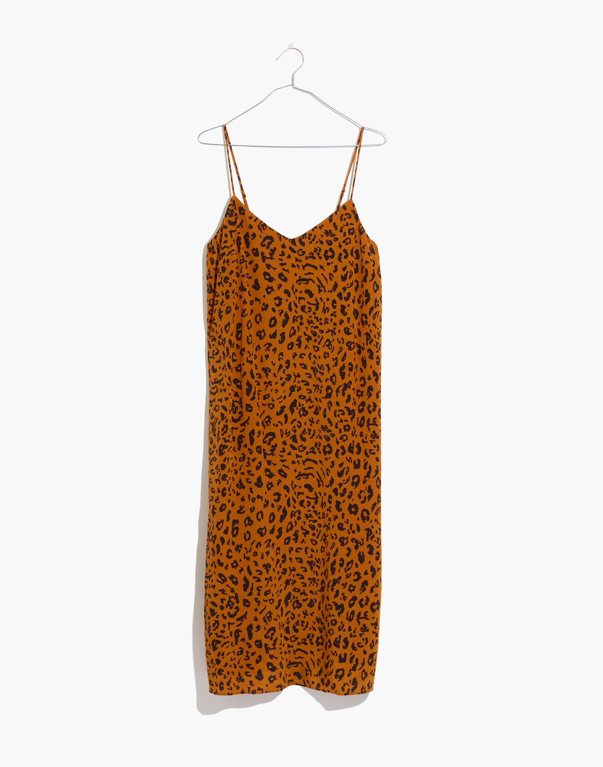 Silk Eva Side-Slit Slip Dress in Leopard
