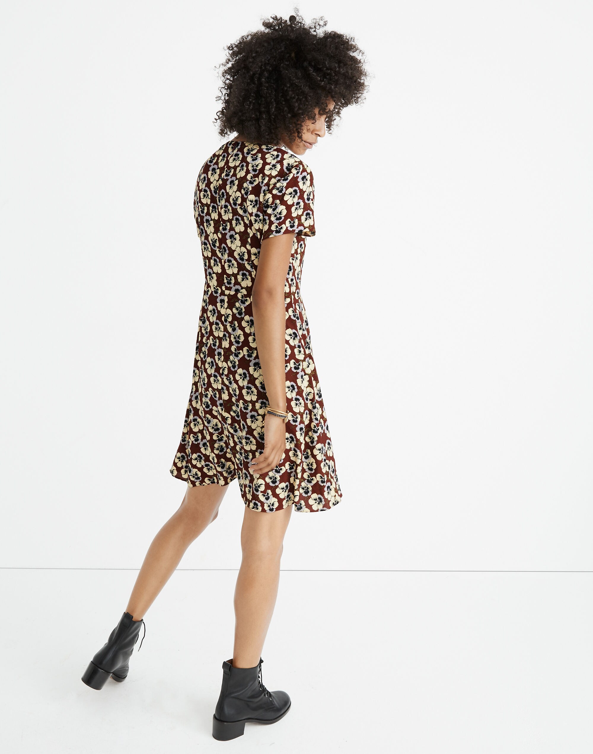 Button-Wrap Dress in Viola Floral