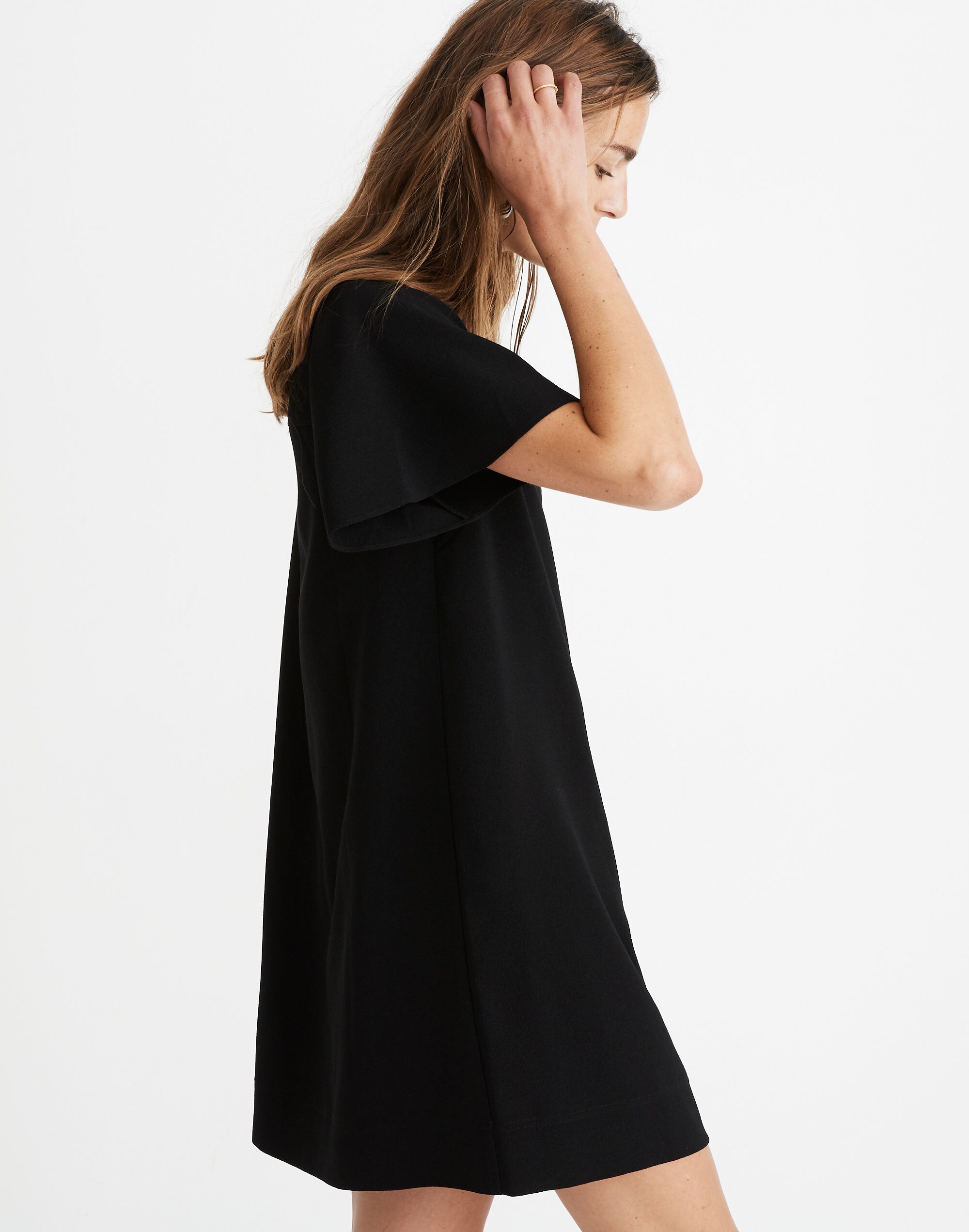 Crepe Flutter-Sleeve Mini Dress