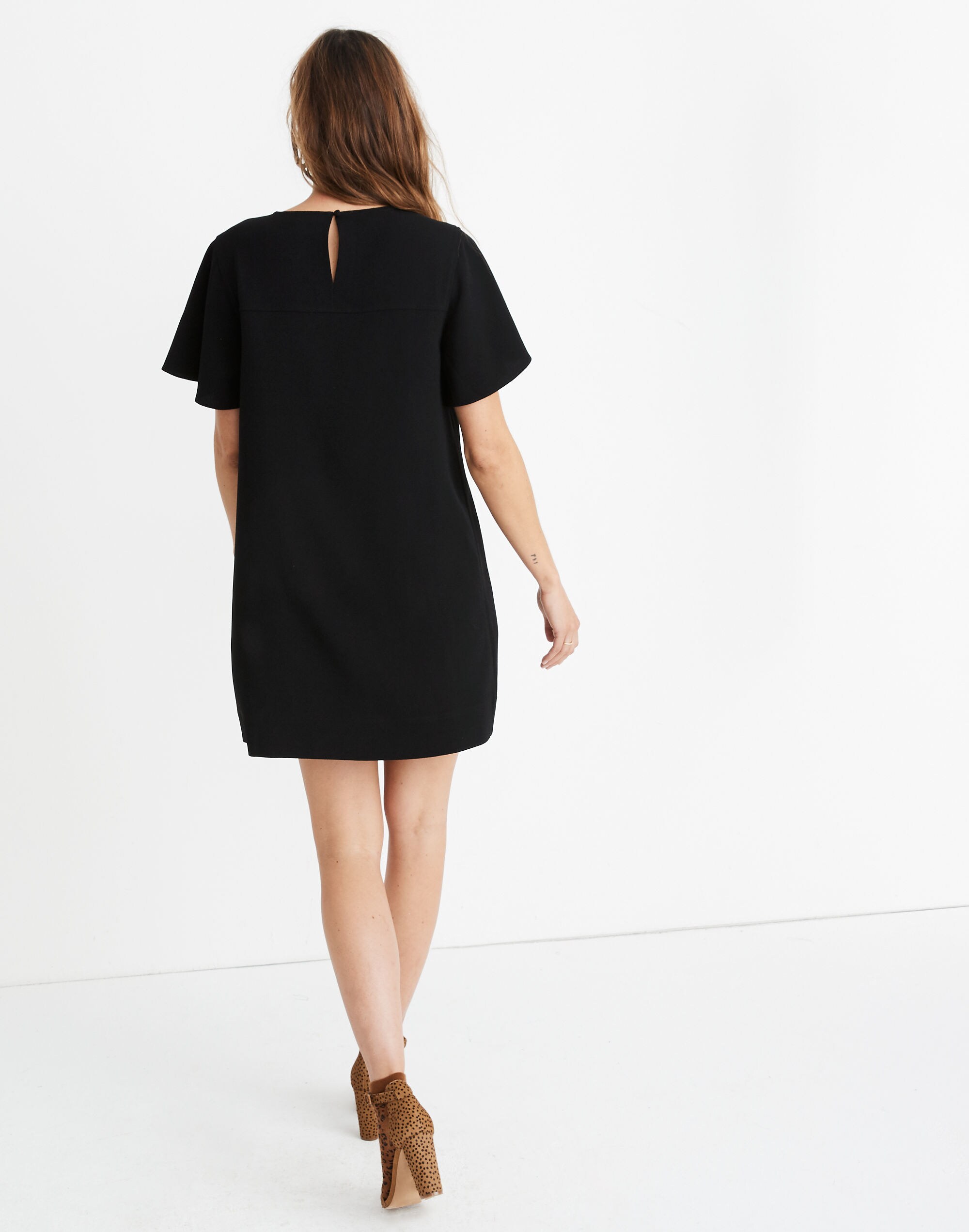 Crepe Flutter-Sleeve Mini Dress