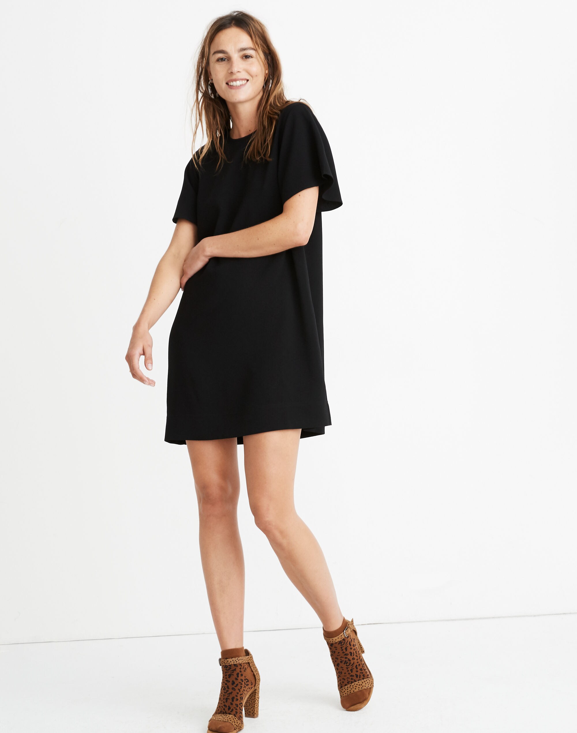 black flutter sleeve mini dress Eyelet Flutter Sleeve Mini Pocket Dress