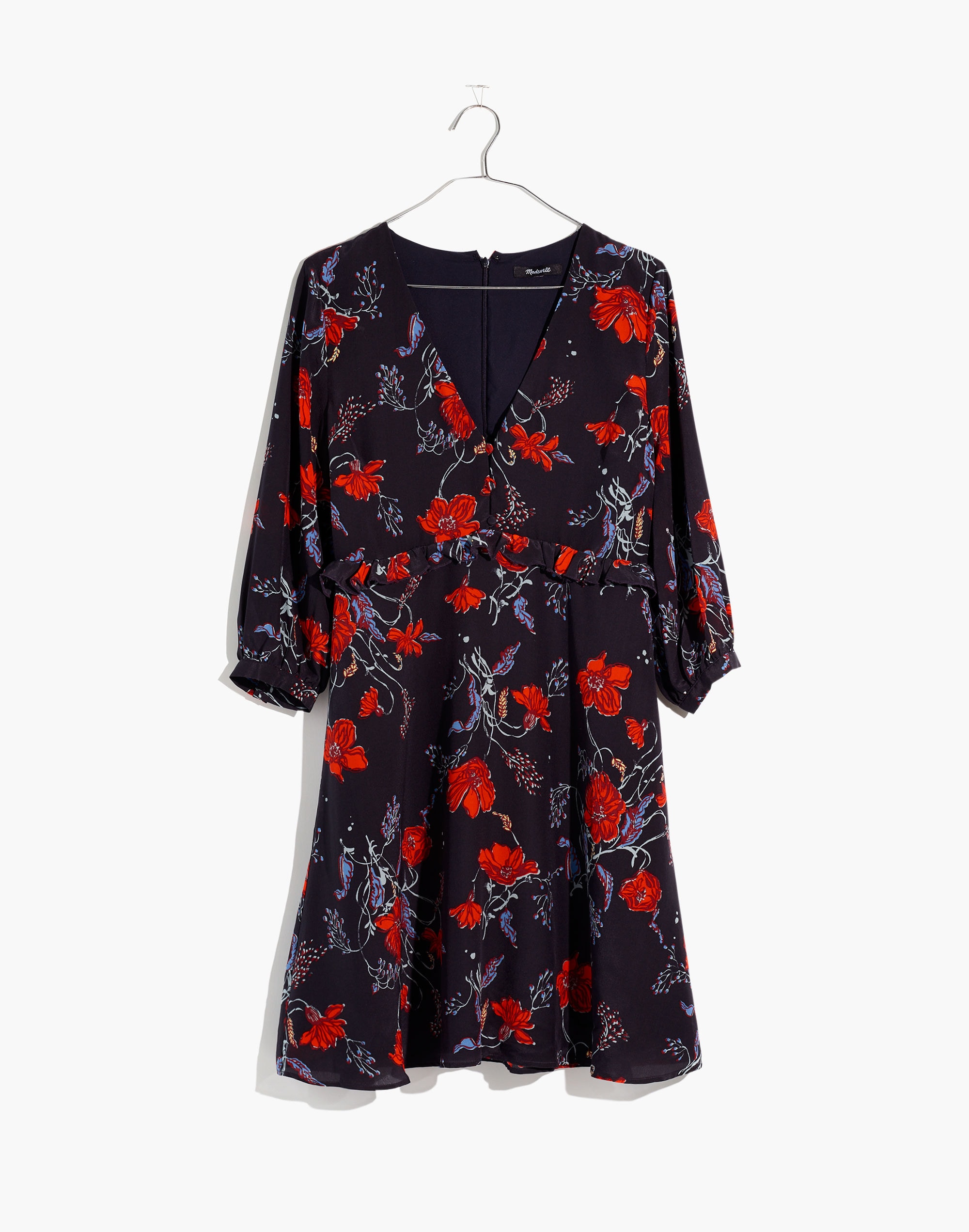 Silk Ruffle-Waist Dress in Windblown Poppies
