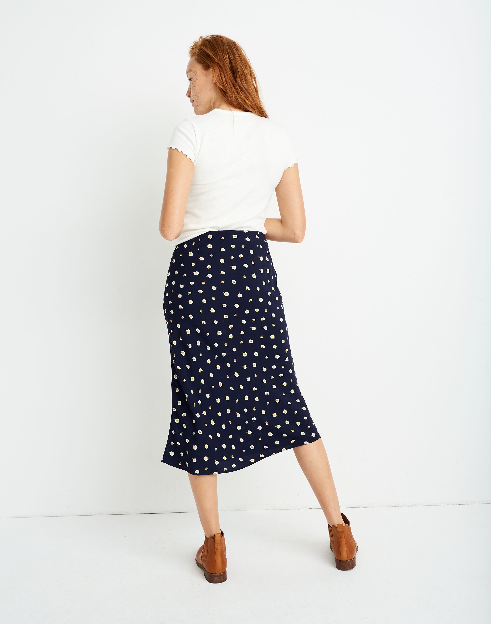 Midi Slip Skirt in Daisy Dots