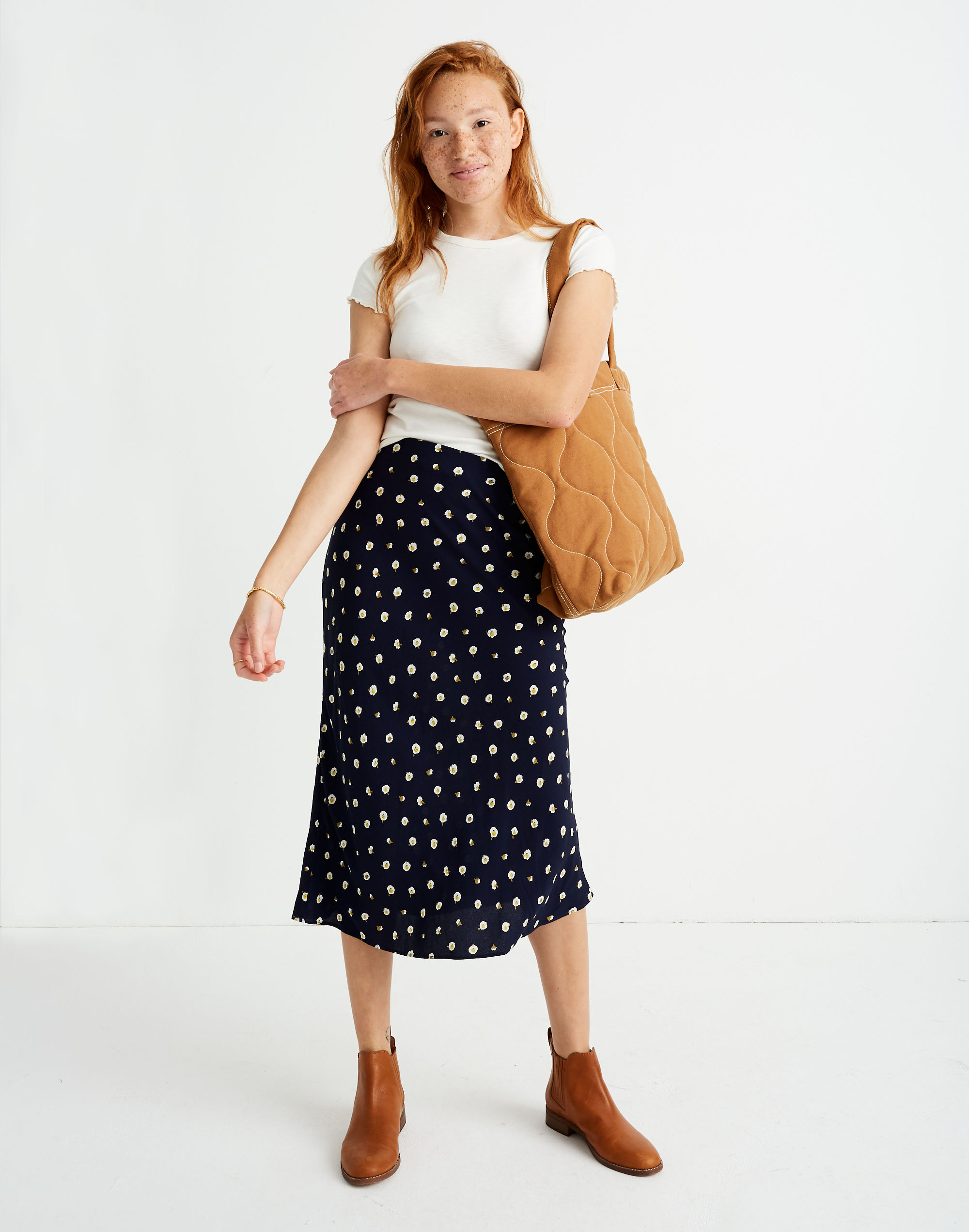 Midi Slip Skirt in Daisy Dots