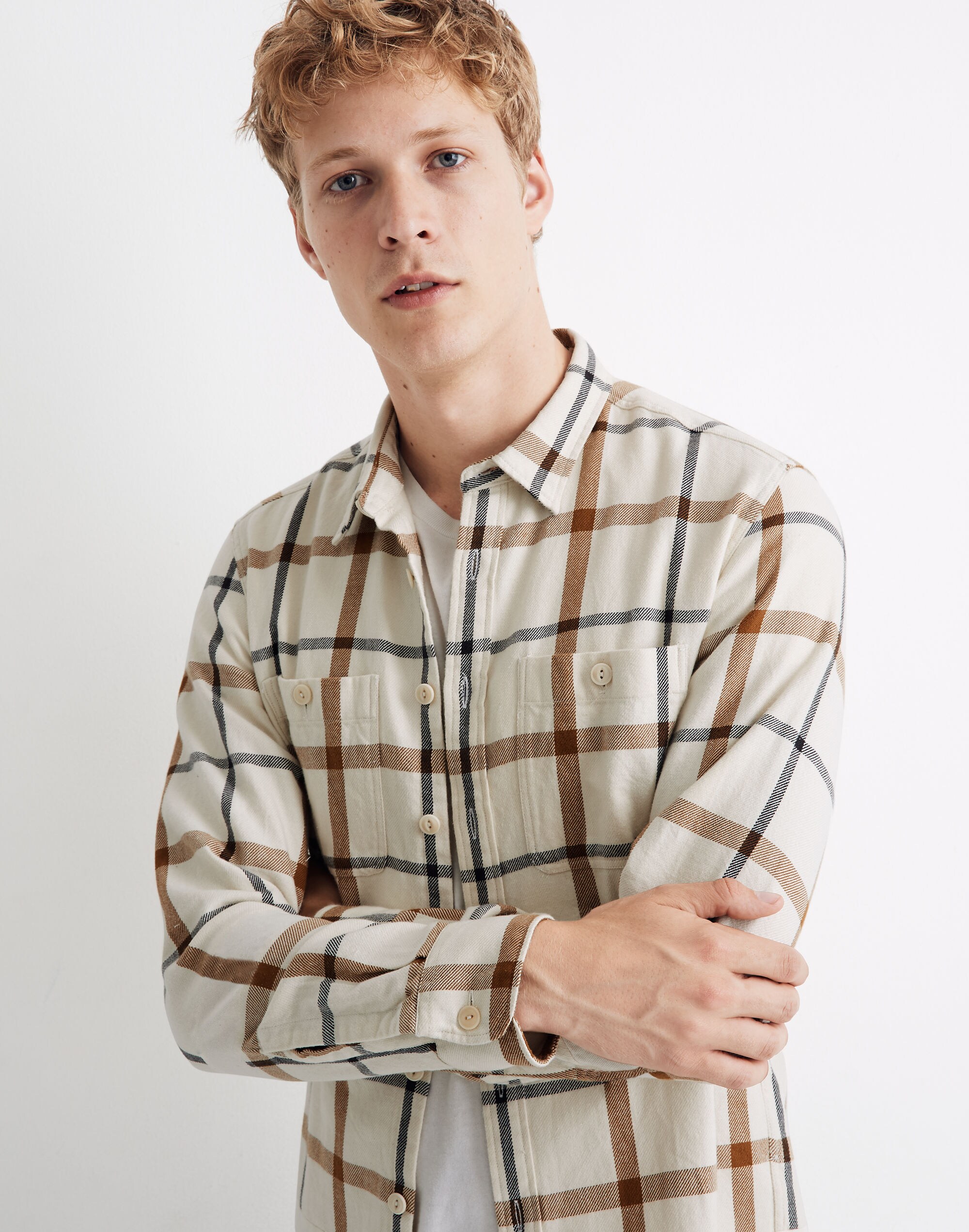 Flannel Shirt in Windowpane Plaid