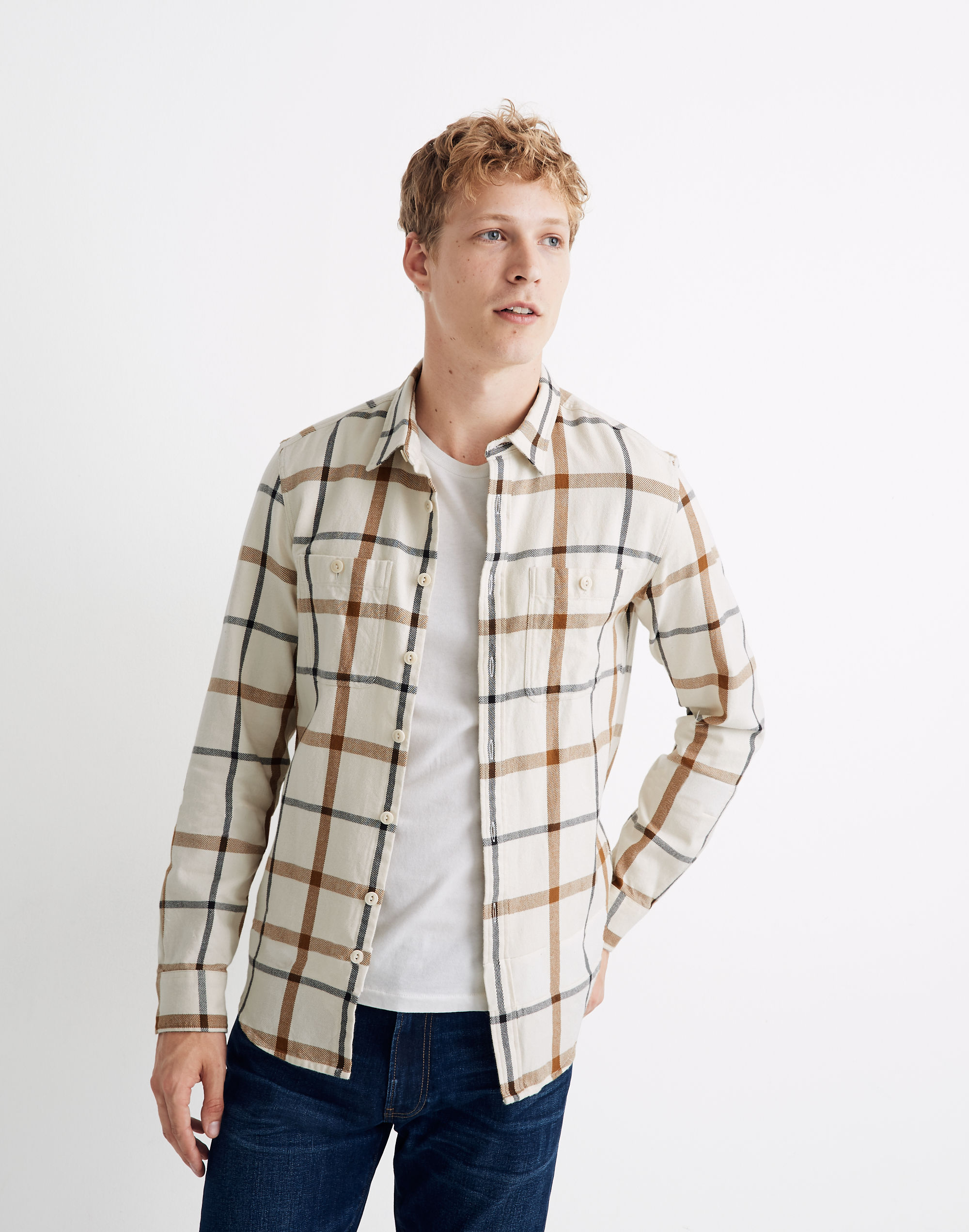 Flannel Shirt in Windowpane Plaid