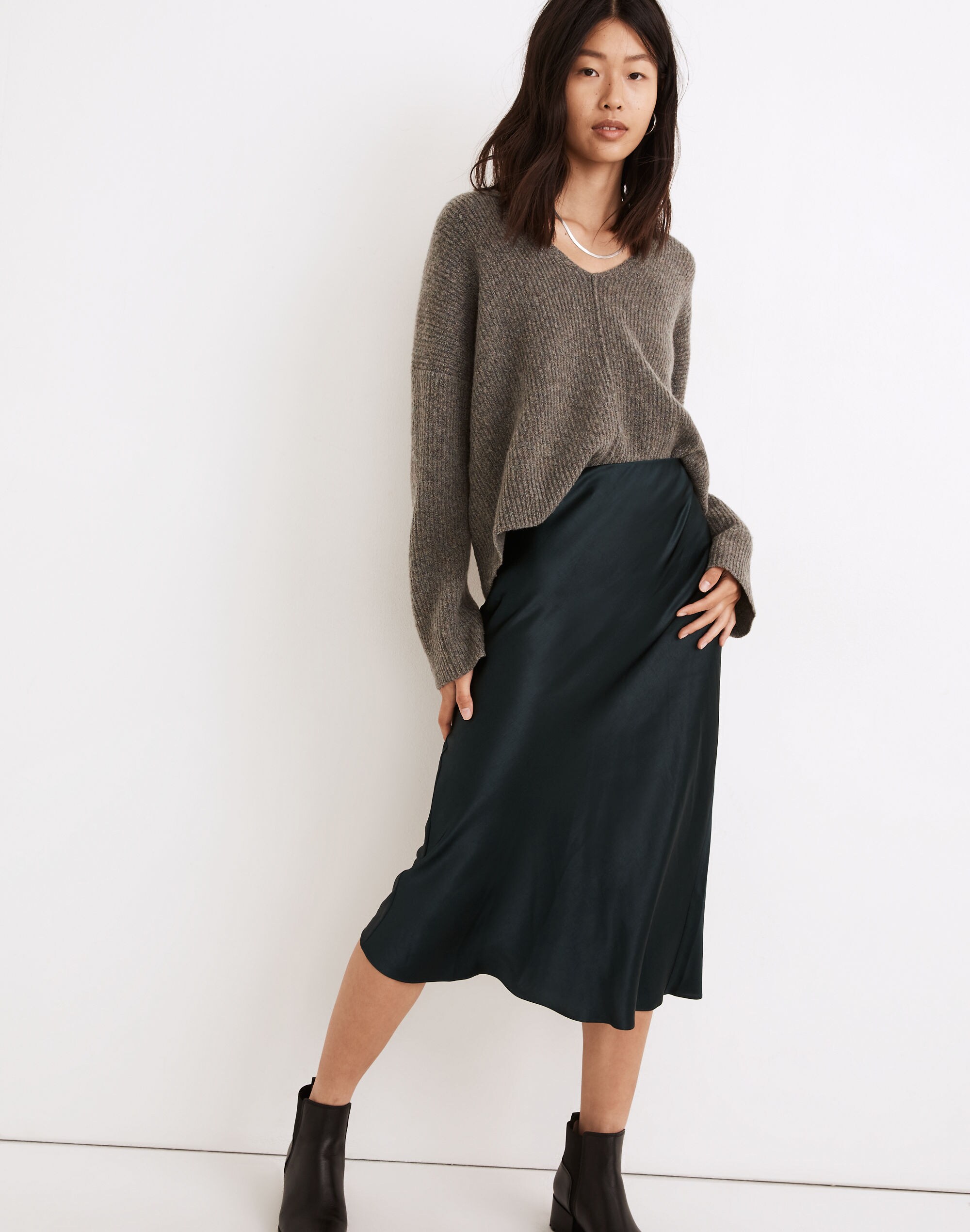 Satin Midi Slip Skirt