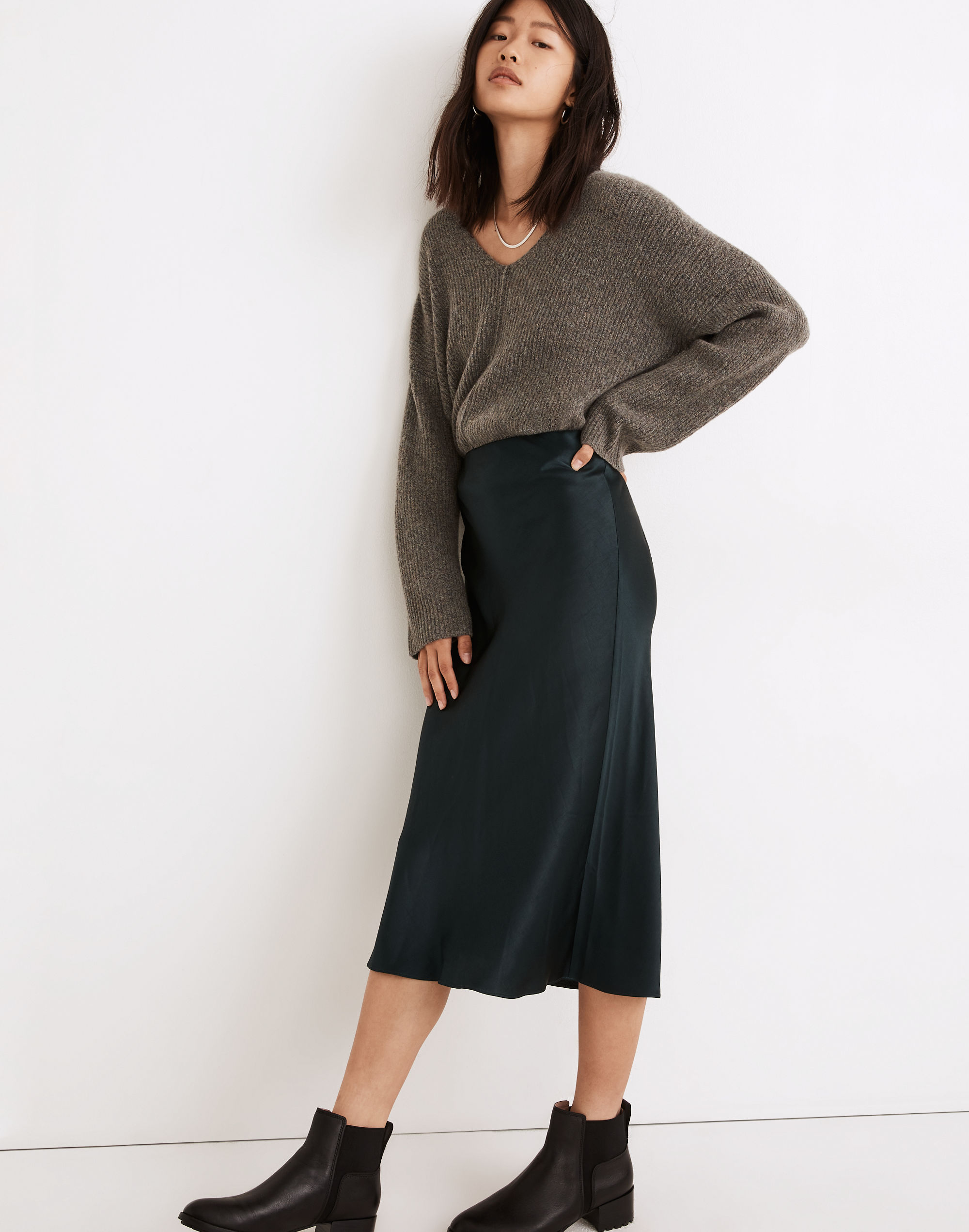 Satin Midi Slip Skirt