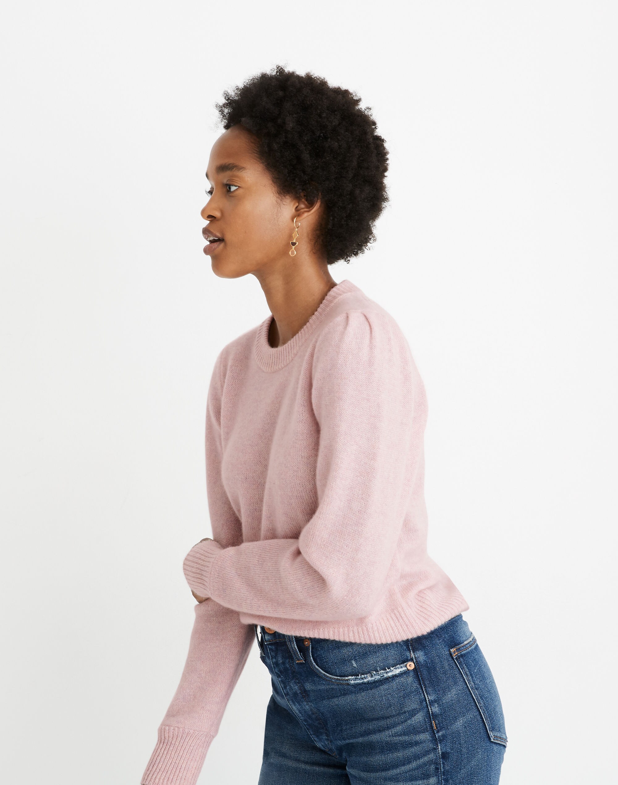 Cashmere Puff-Shoulder Sweater