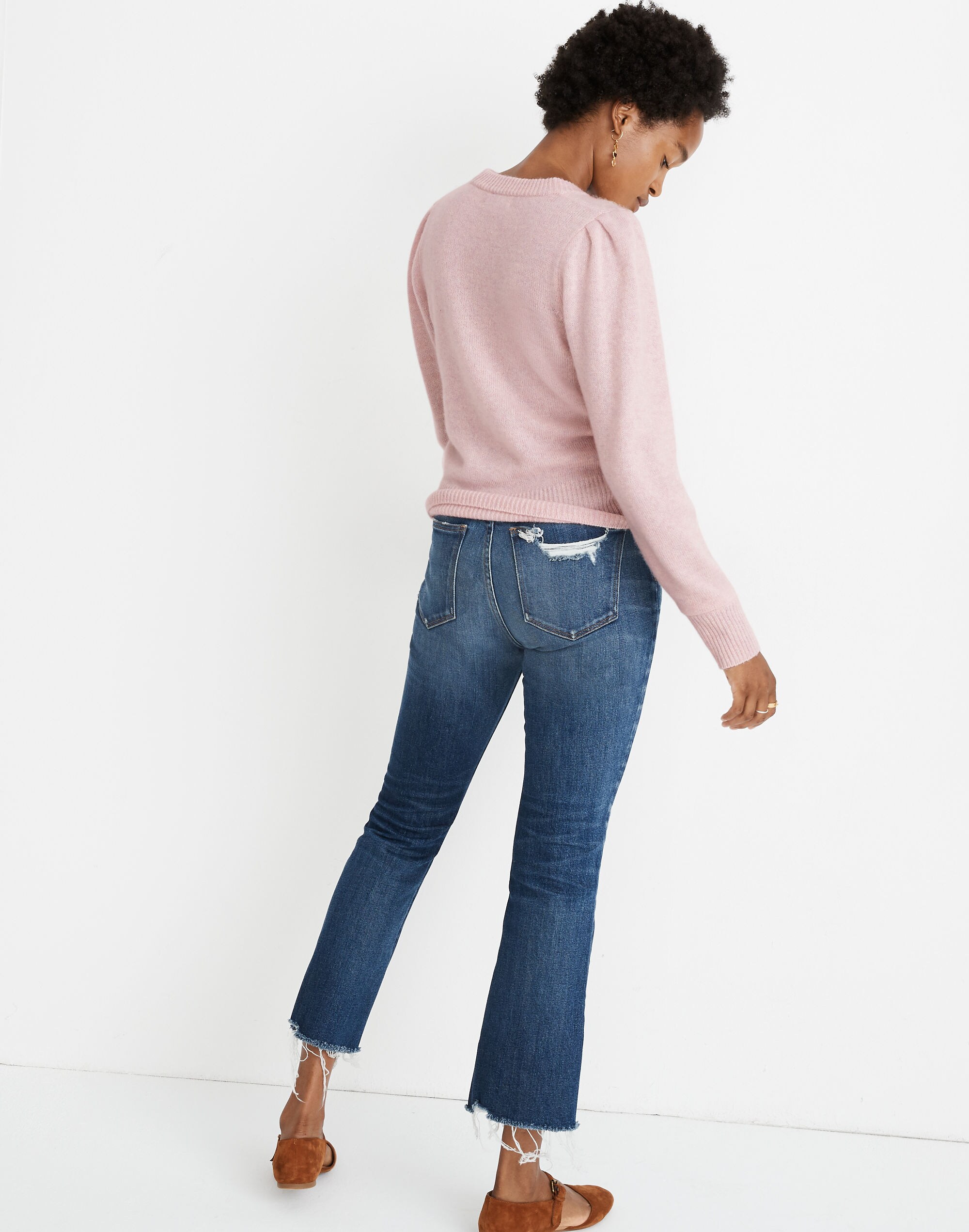 Cashmere Puff-Shoulder Sweater
