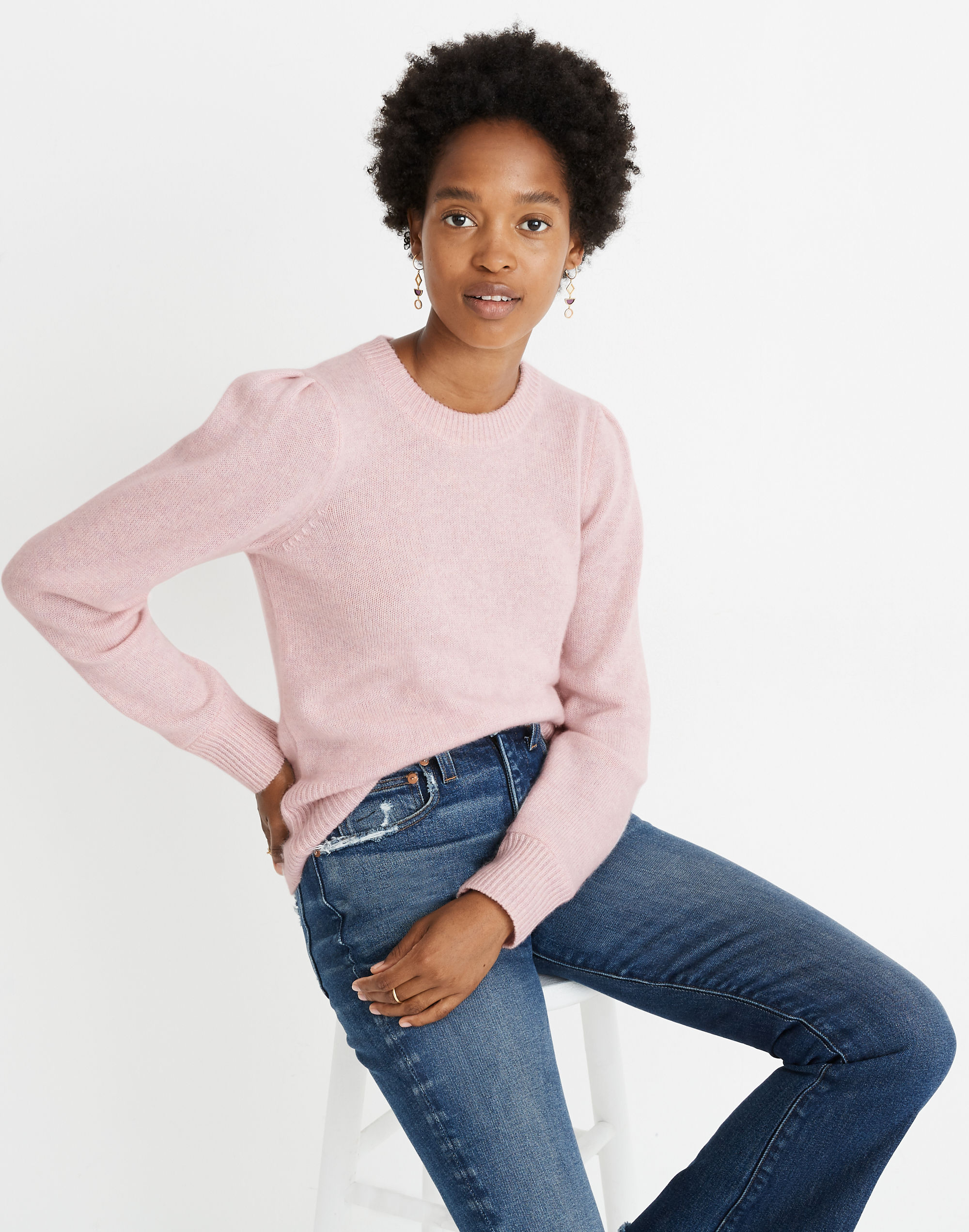 Cashmere Puff-Shoulder Sweater
