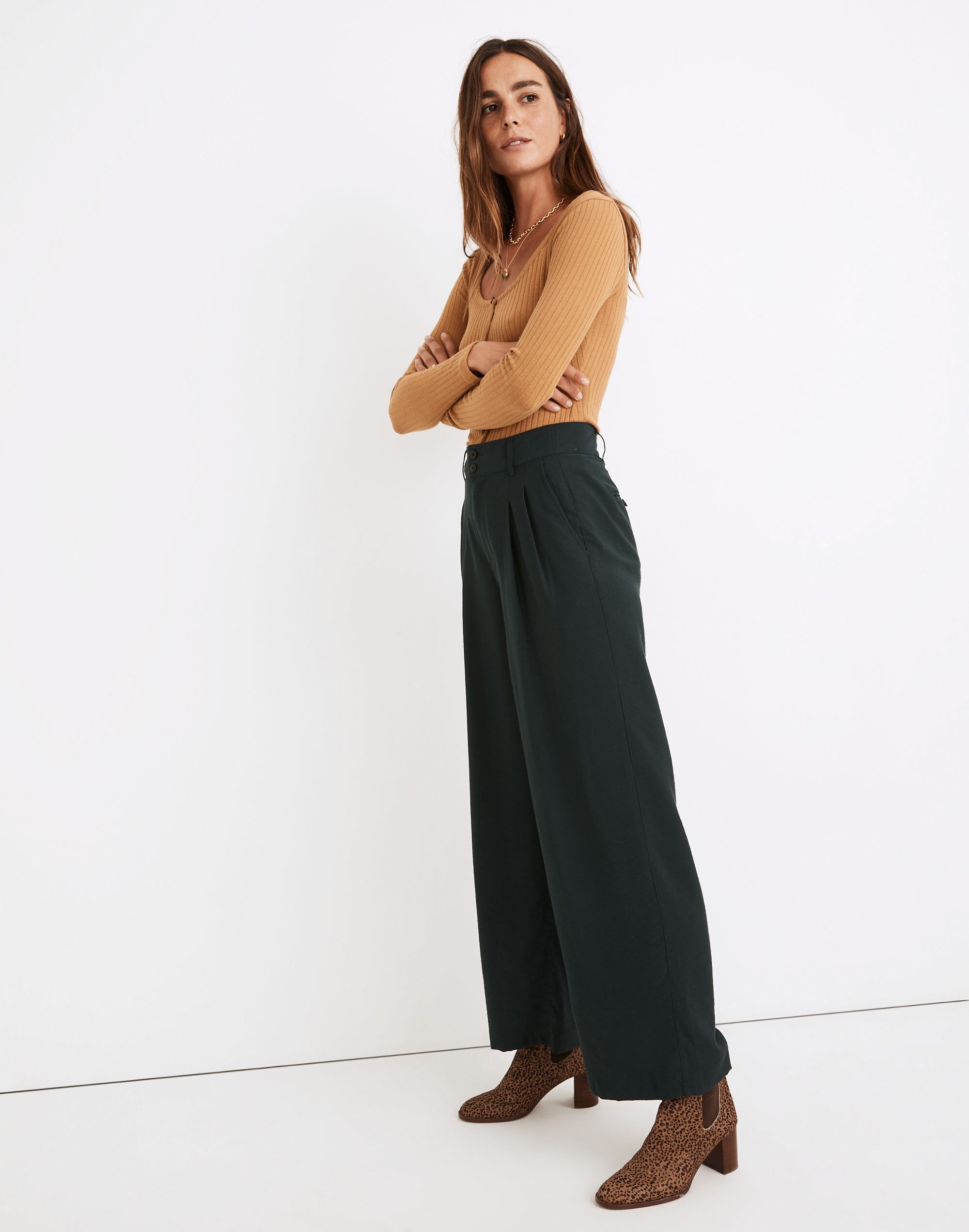 Drapey Pleated Wide-Leg Pants