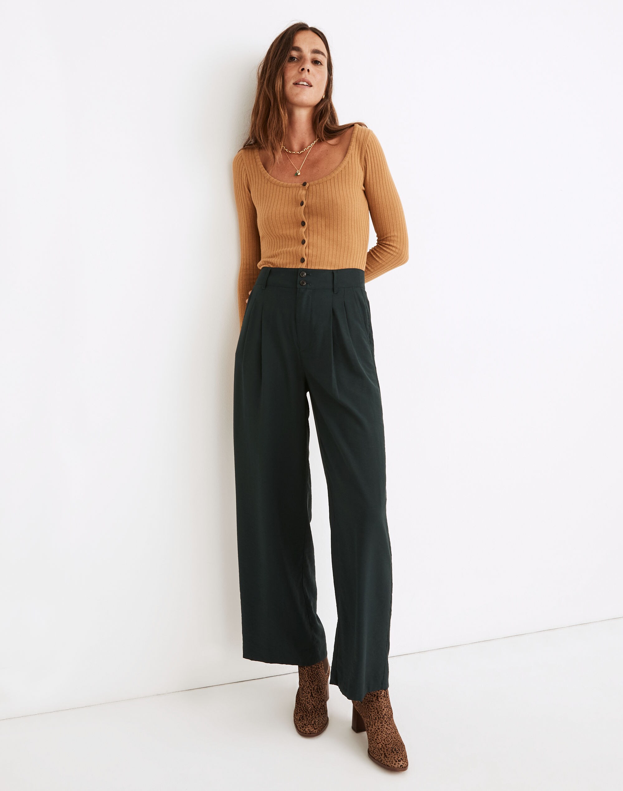 Drapey Pleated Wide-Leg Pants