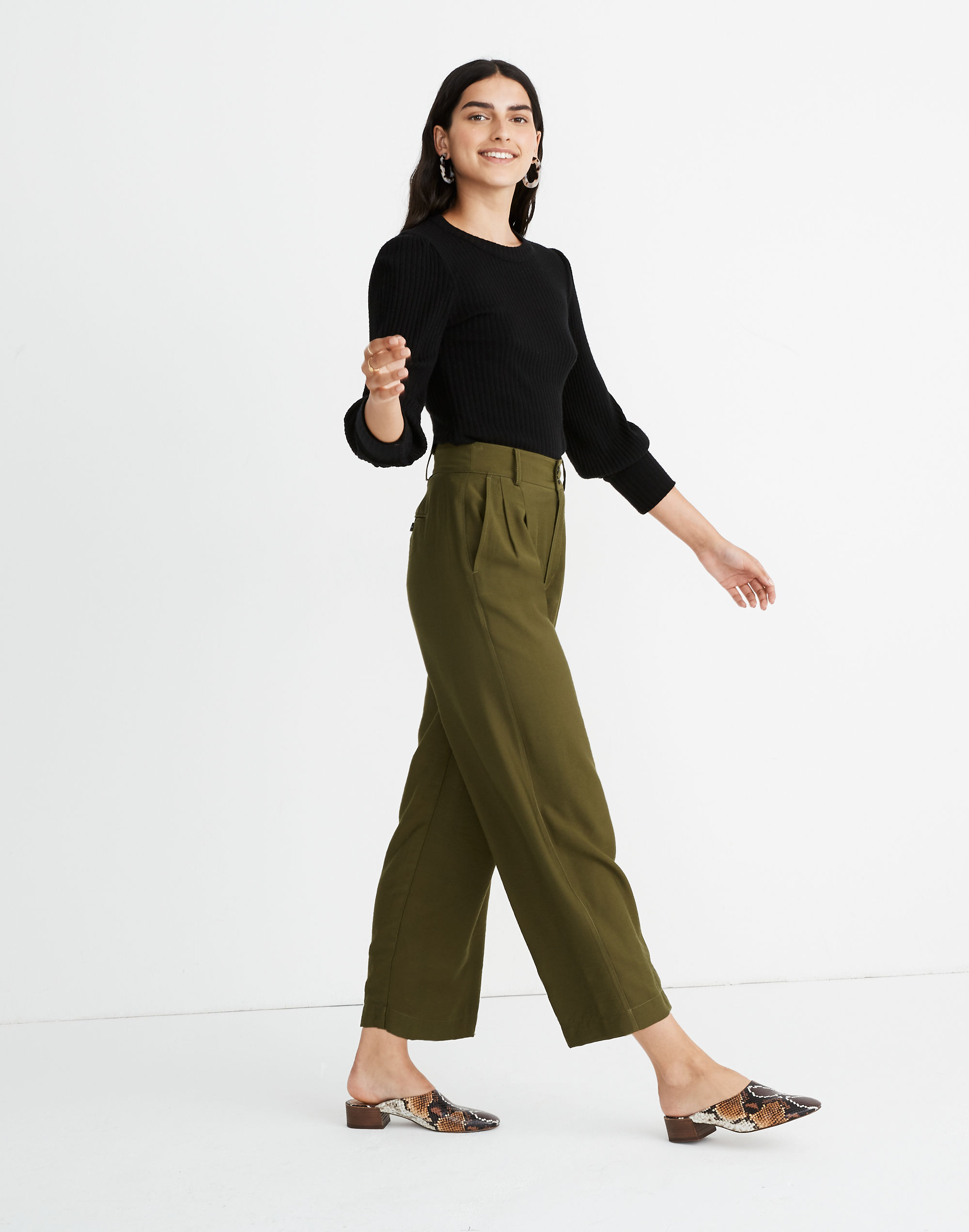Drapey Pleated Wide-Leg Pants