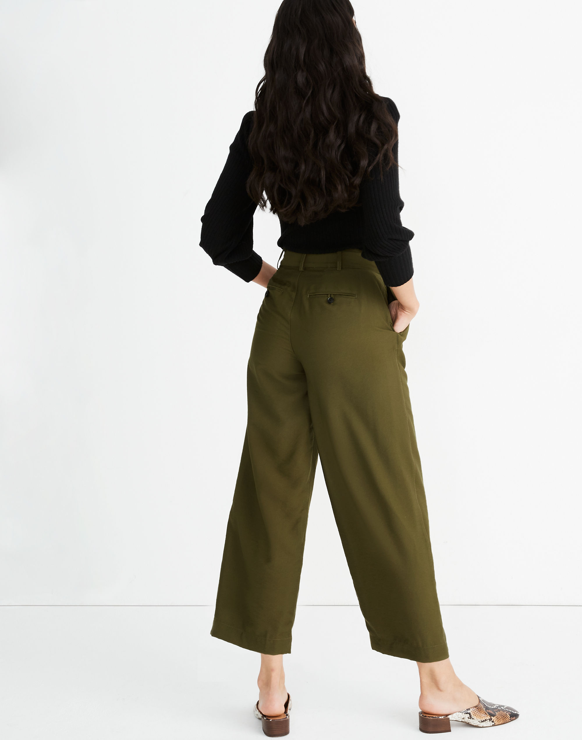Drapey Pleated Wide-Leg Pants
