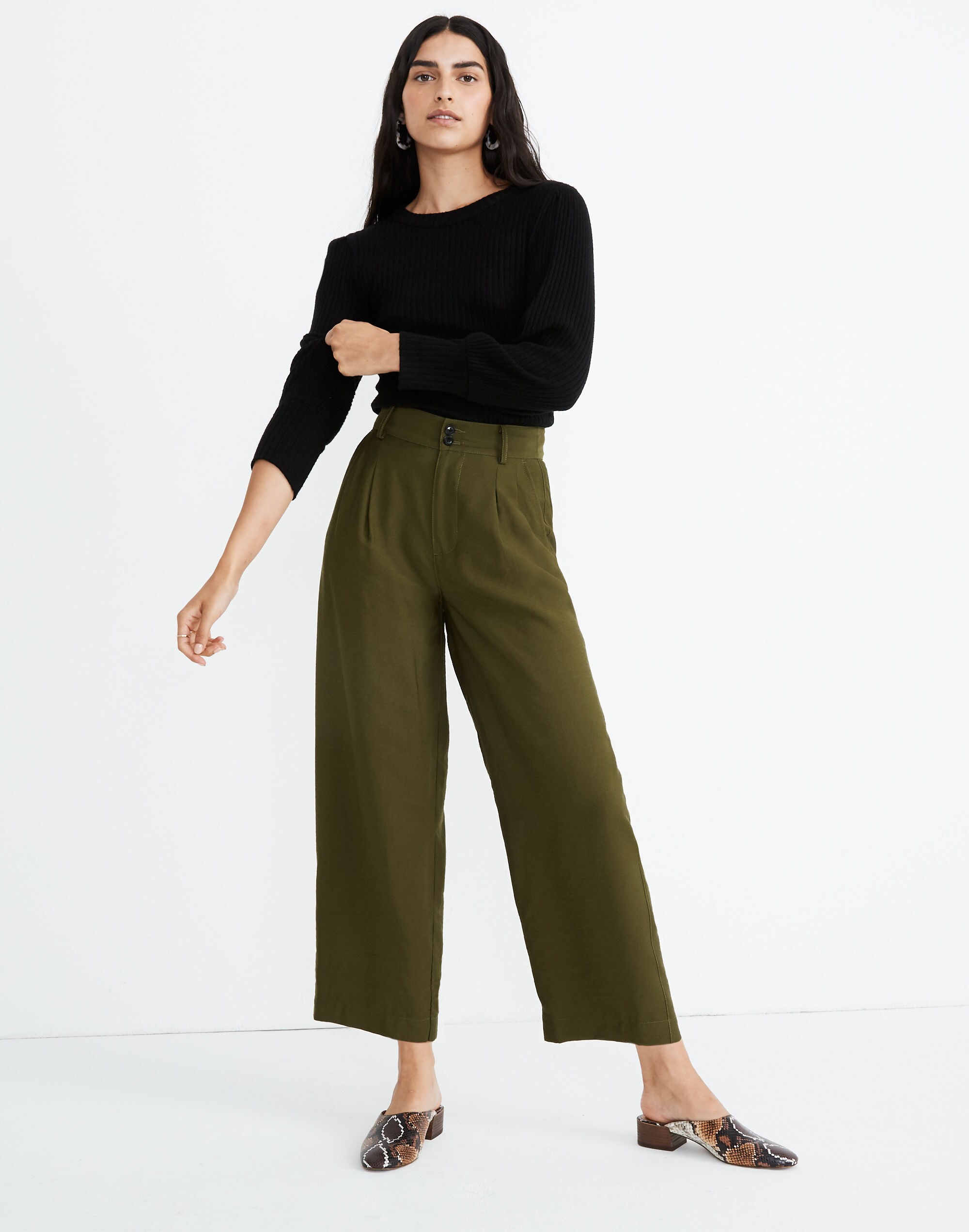 Drapey Pleated Wide-Leg Pants