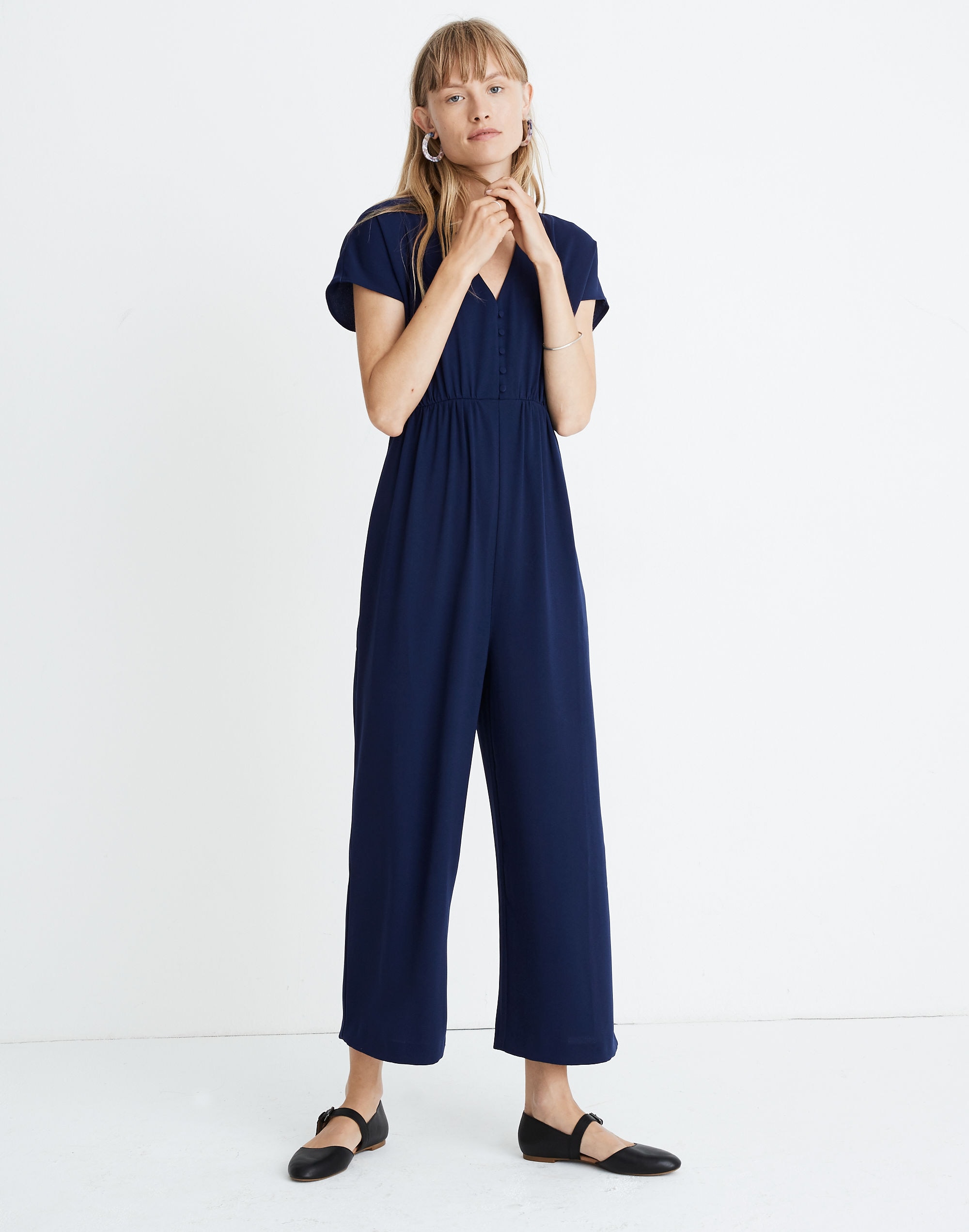 v-neck button-front jumpsuit