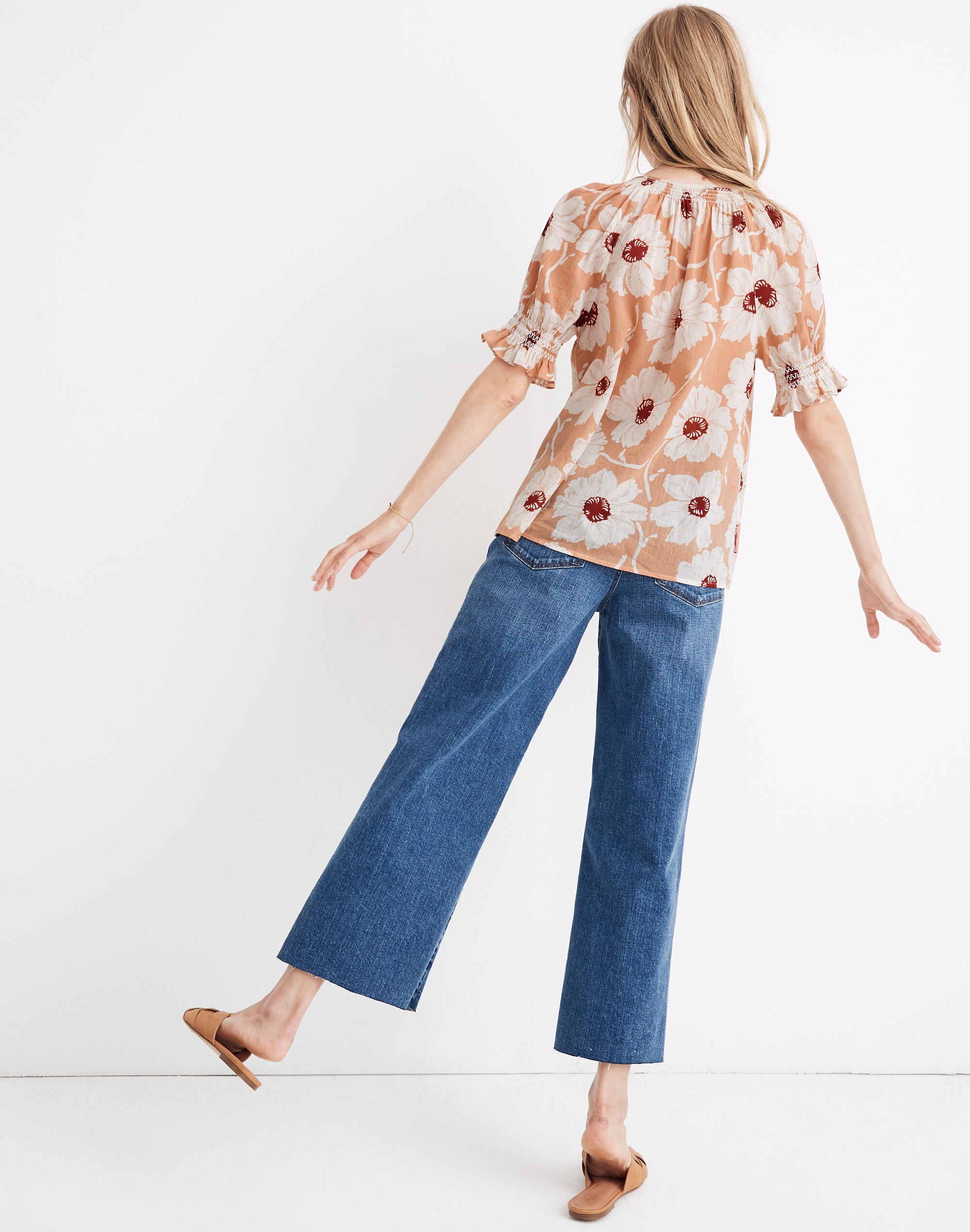 Smocked Button-Down Top in Big Time Blooms