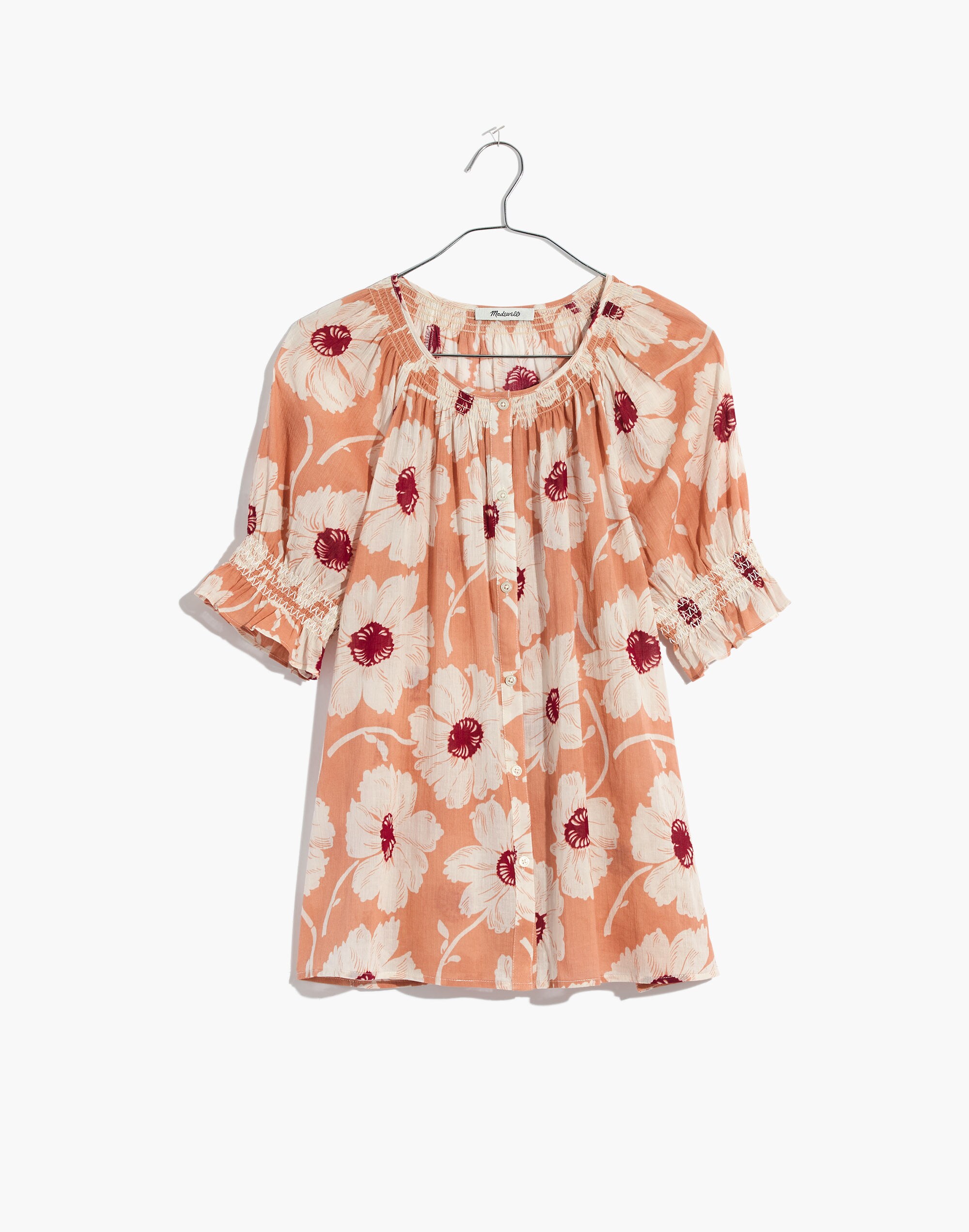 Smocked Button-Down Top in Big Time Blooms