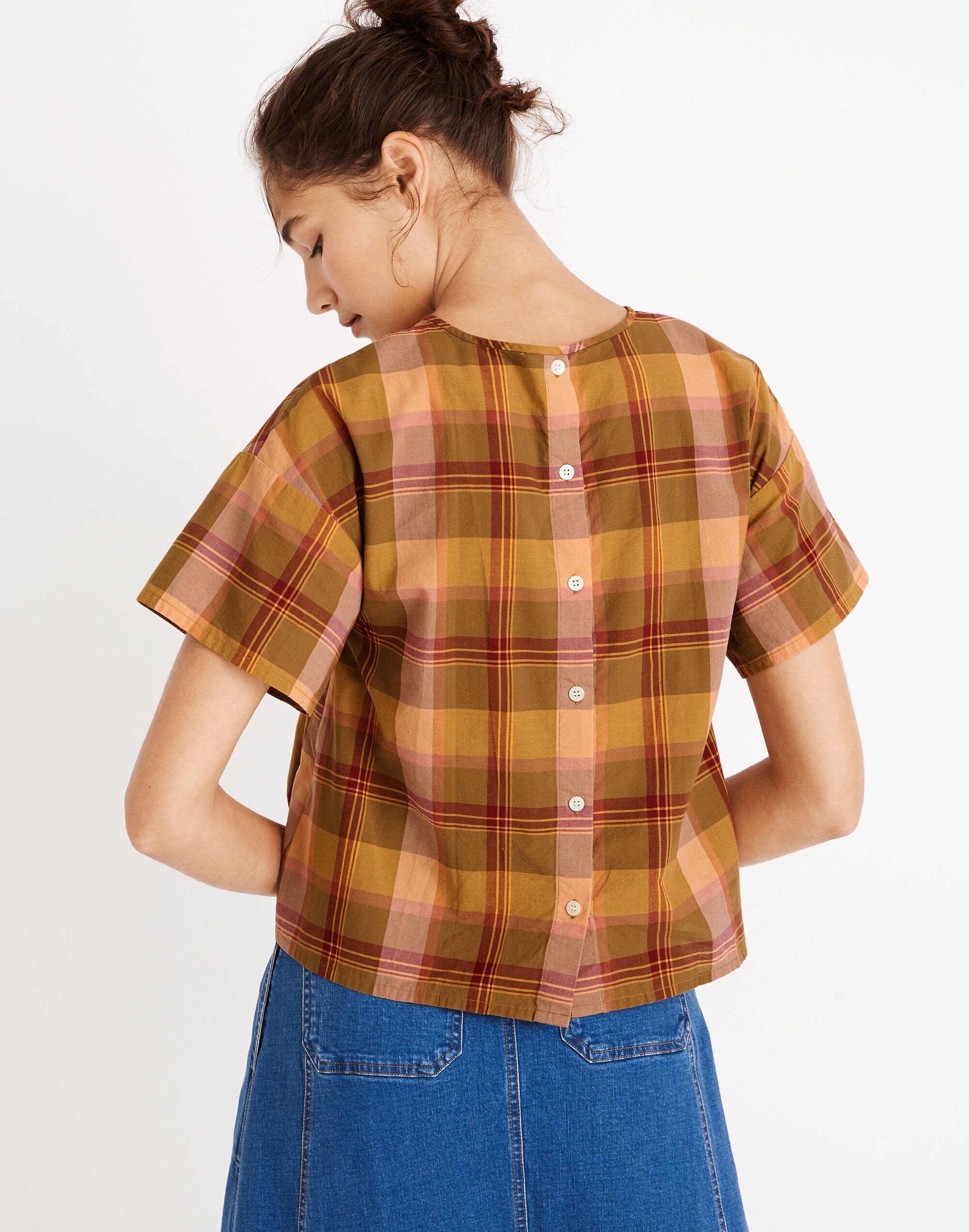 Boxy Button-Back Top in Plaid