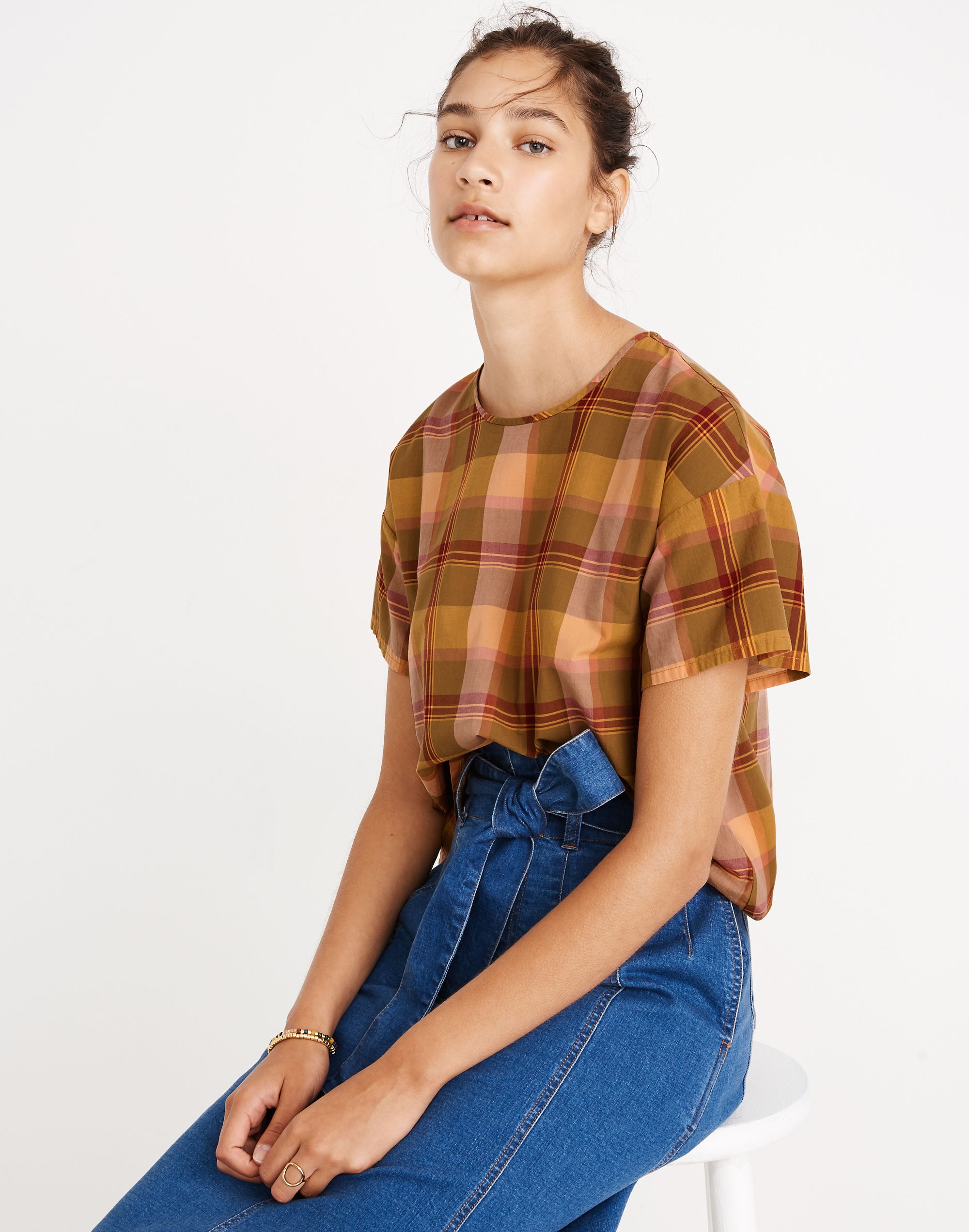 Boxy Button-Back Top in Plaid