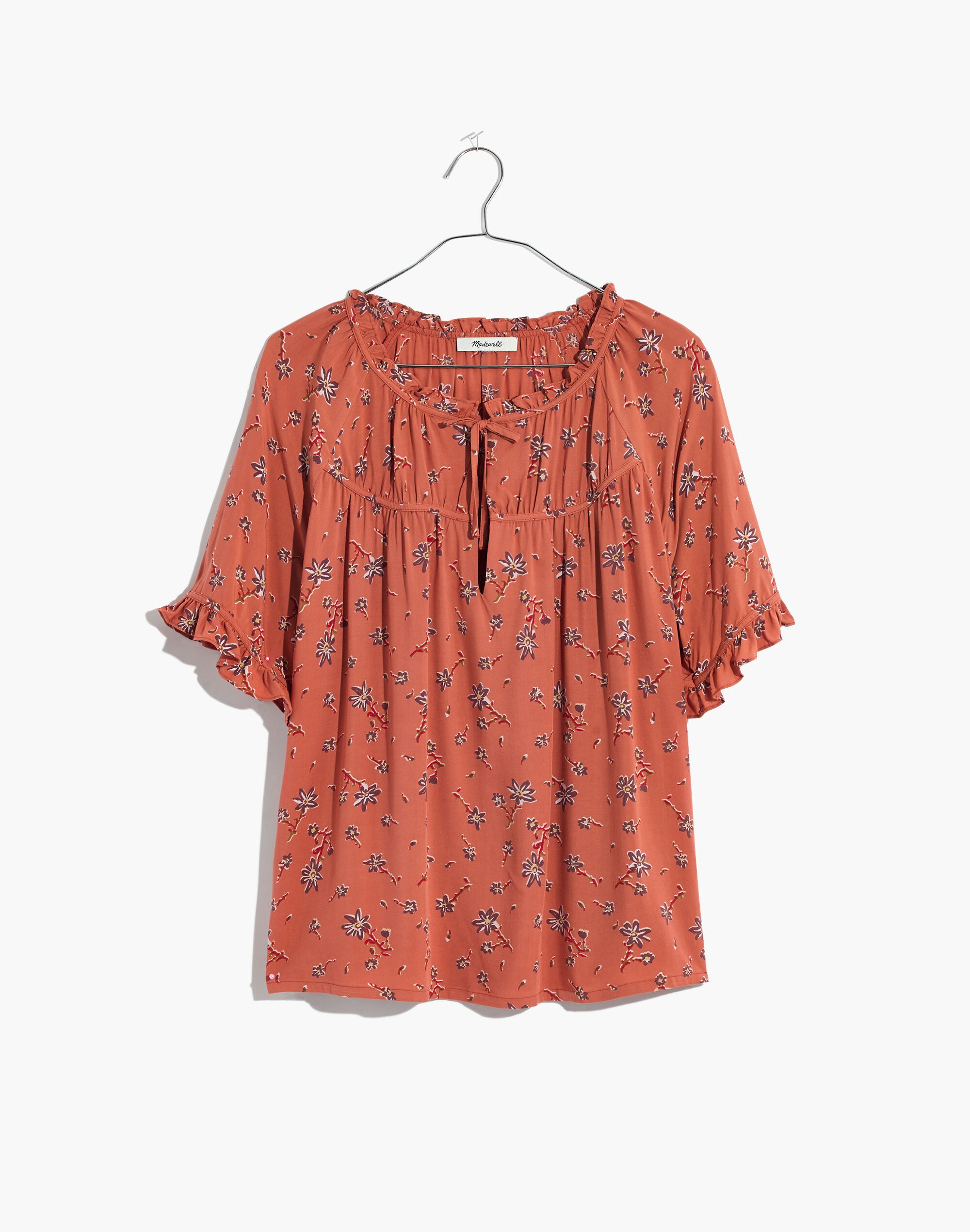 Tie-Neck Peasant Top in Ginger Floral