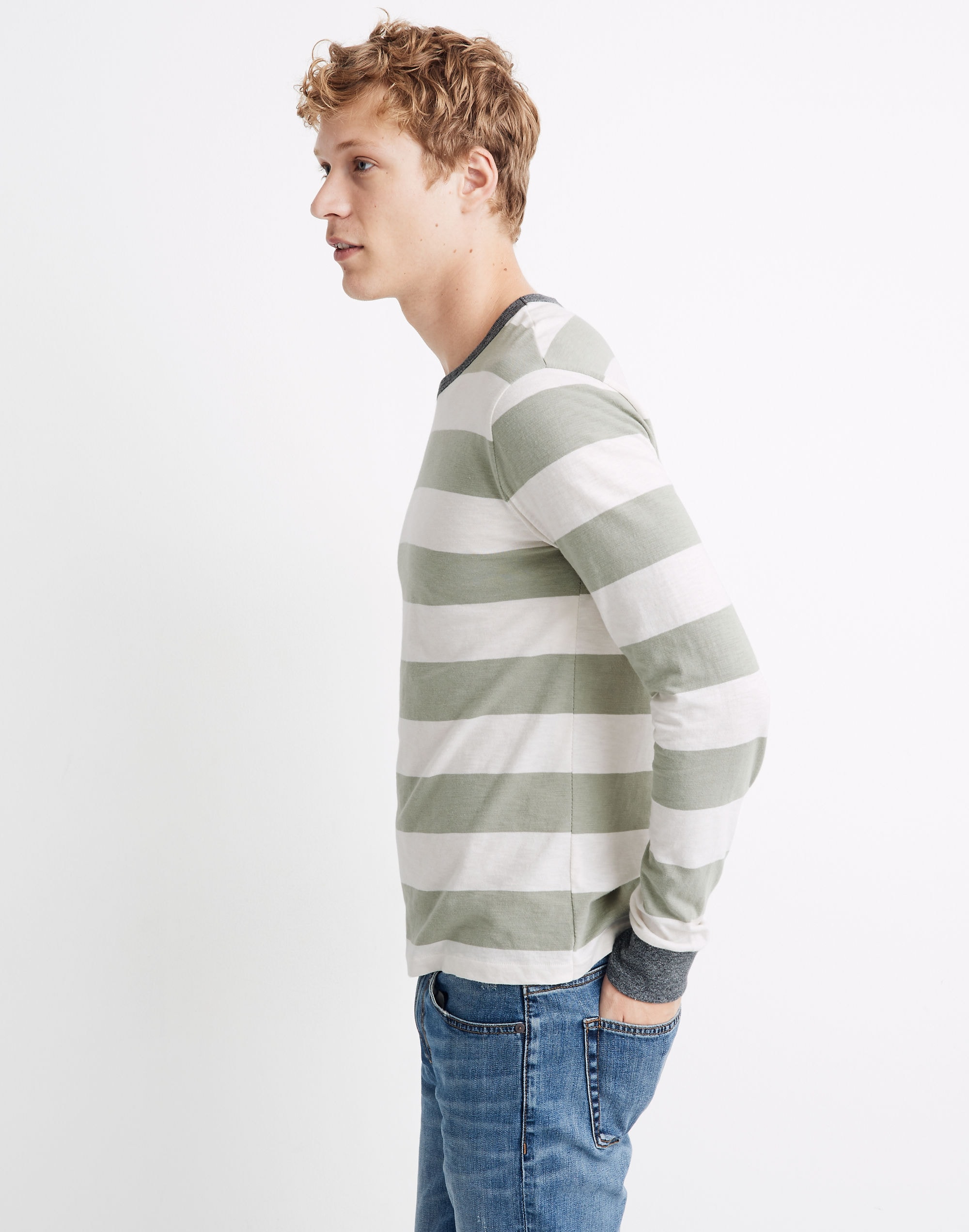 Allday Crewneck Long-Sleeve Tee in Rugby Stripe