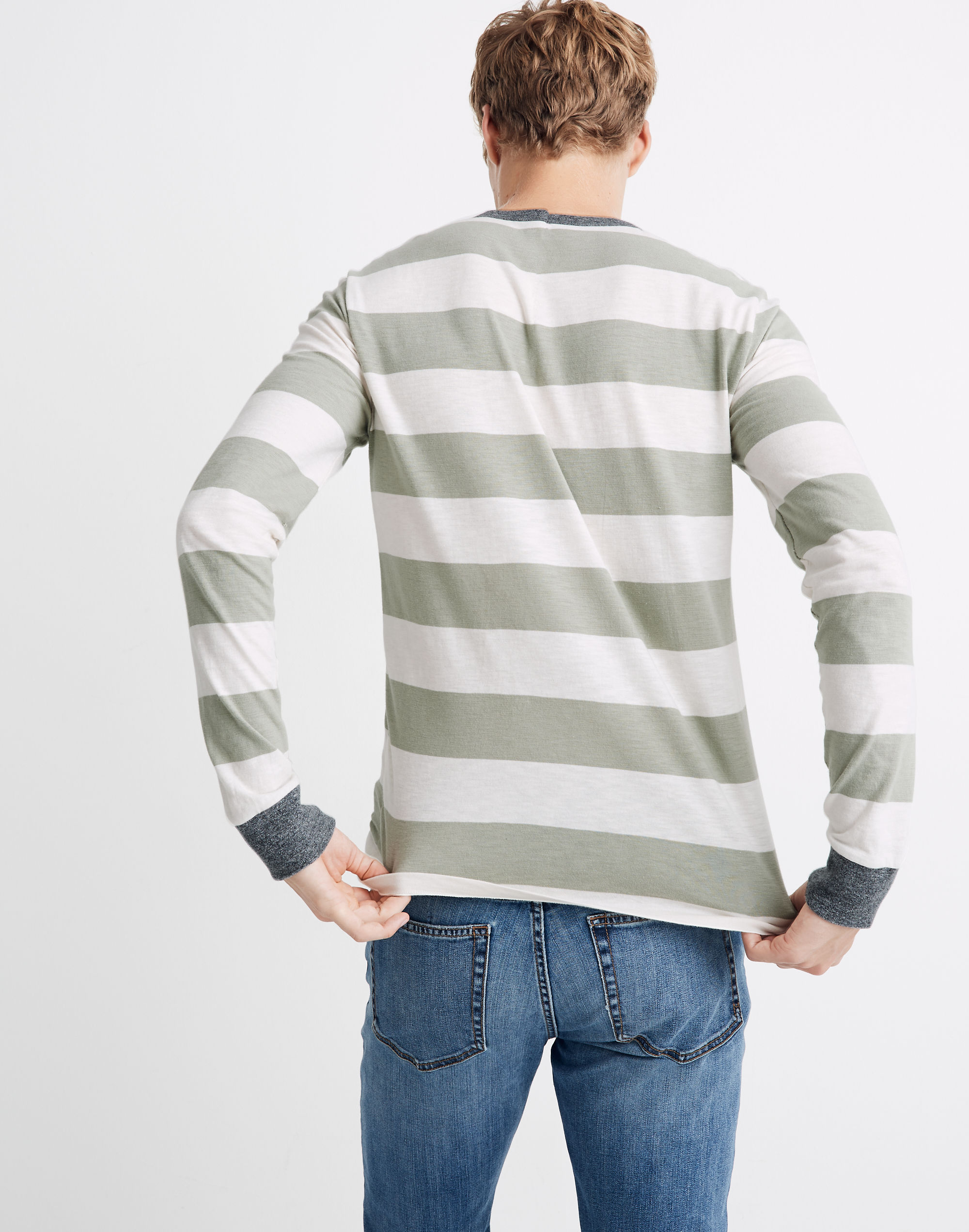 Allday Crewneck Long-Sleeve Tee in Rugby Stripe