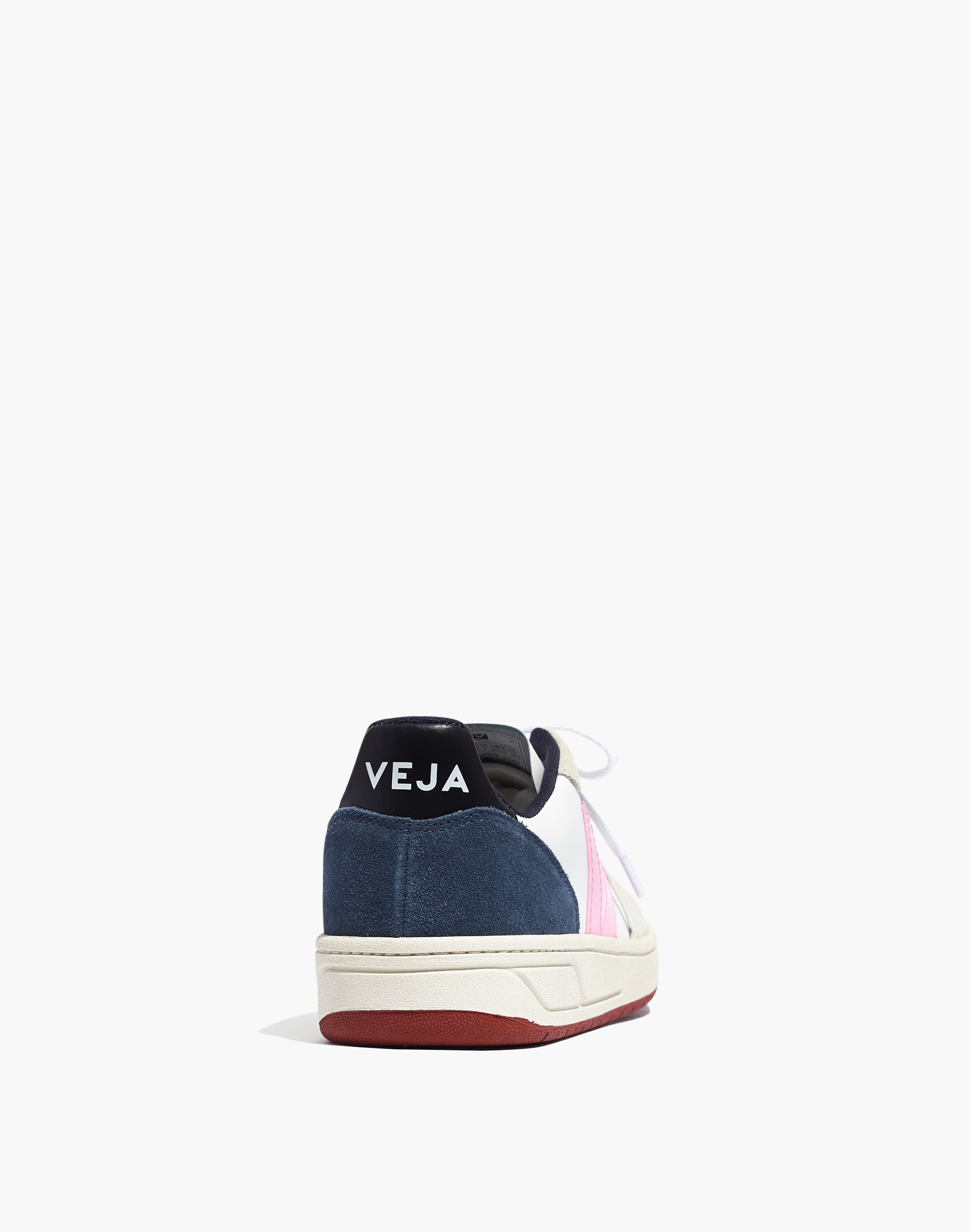 Madewell x Veja&trade; Leather V-10 Lace-Up Sneakers in White with Pink and Navy Accents