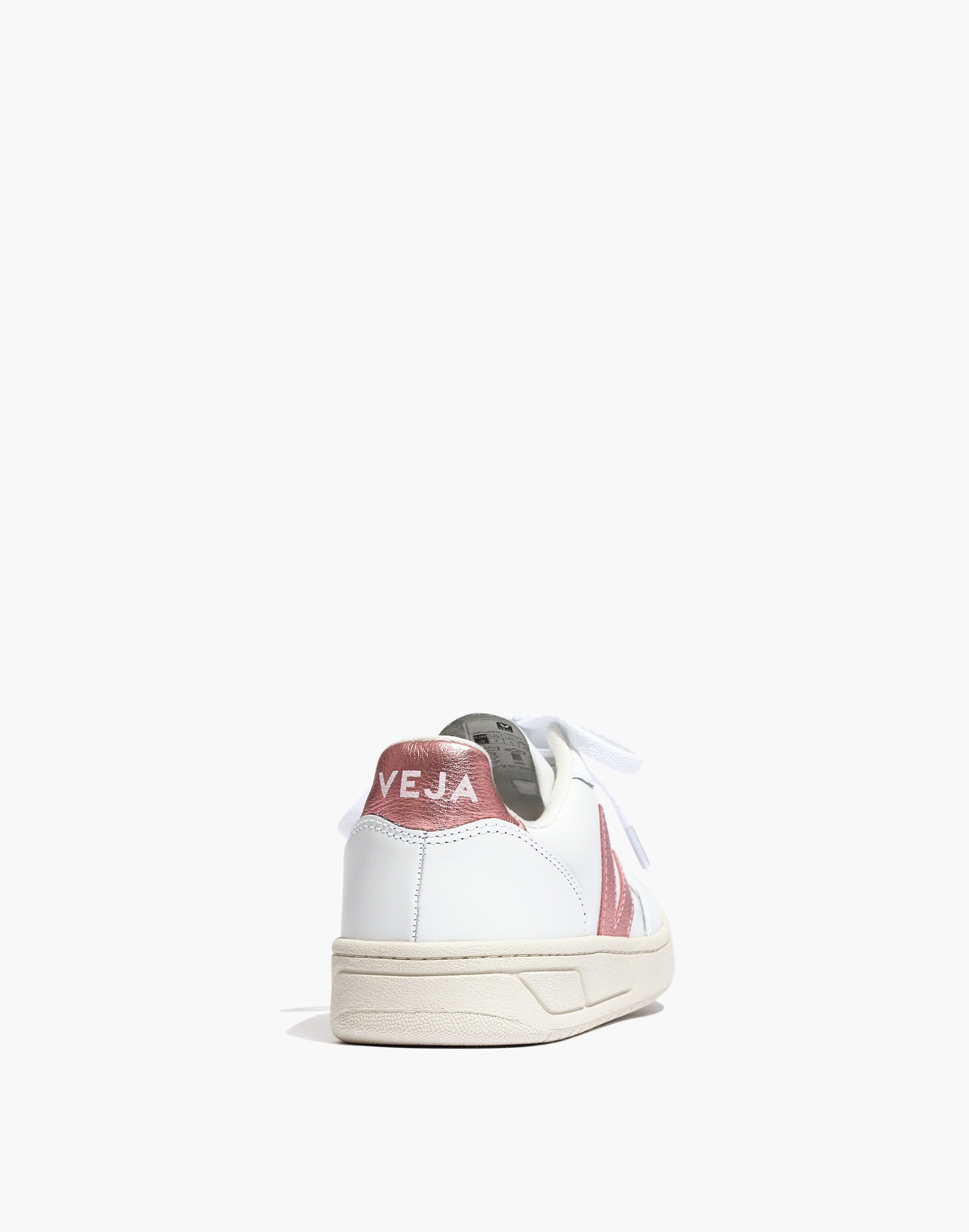 Veja&trade; Leather V-10 Lace-Up Sneakers in White with Metallic Pink Accents