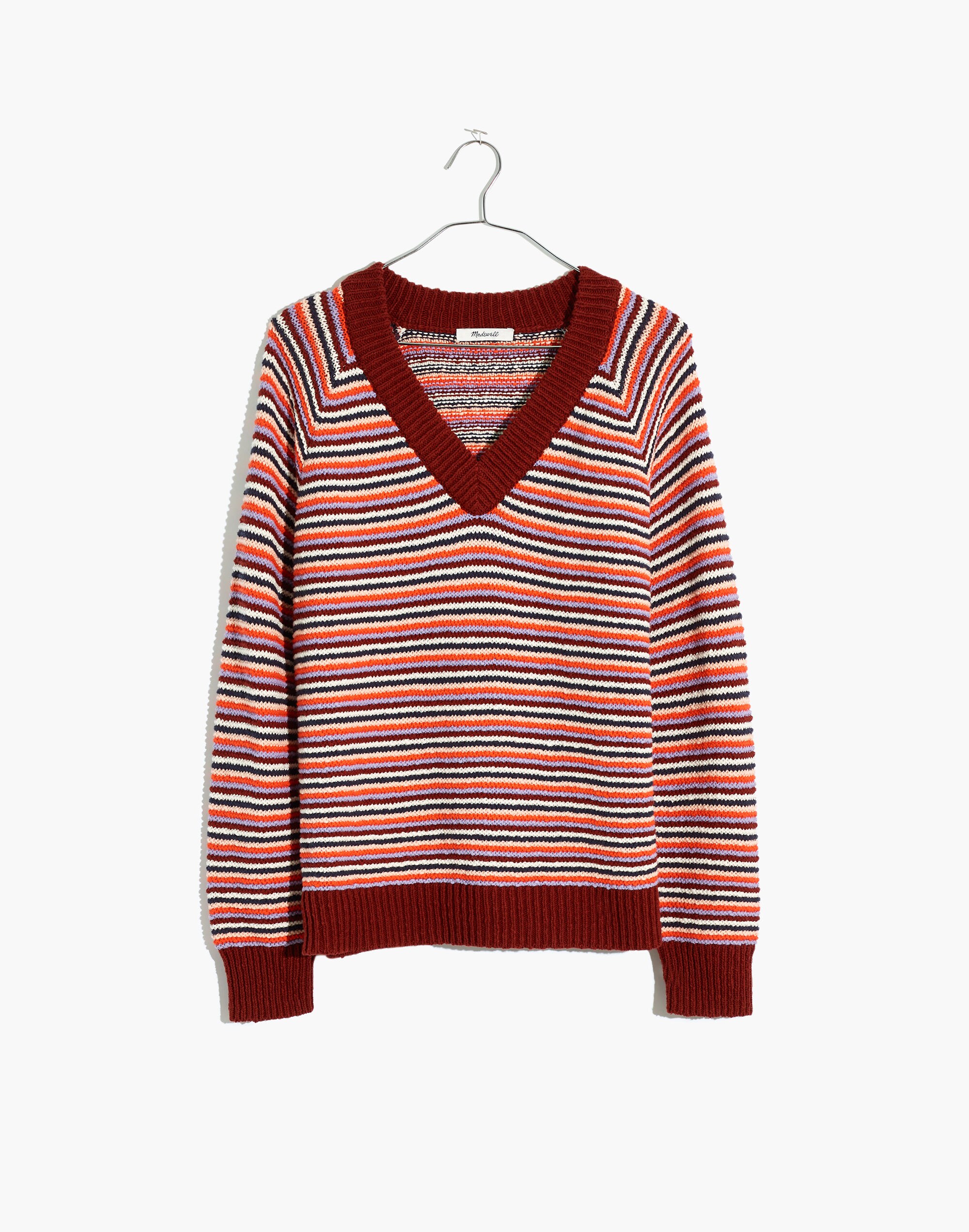Arden V-Neck Crop Pullover Sweater in Stripe